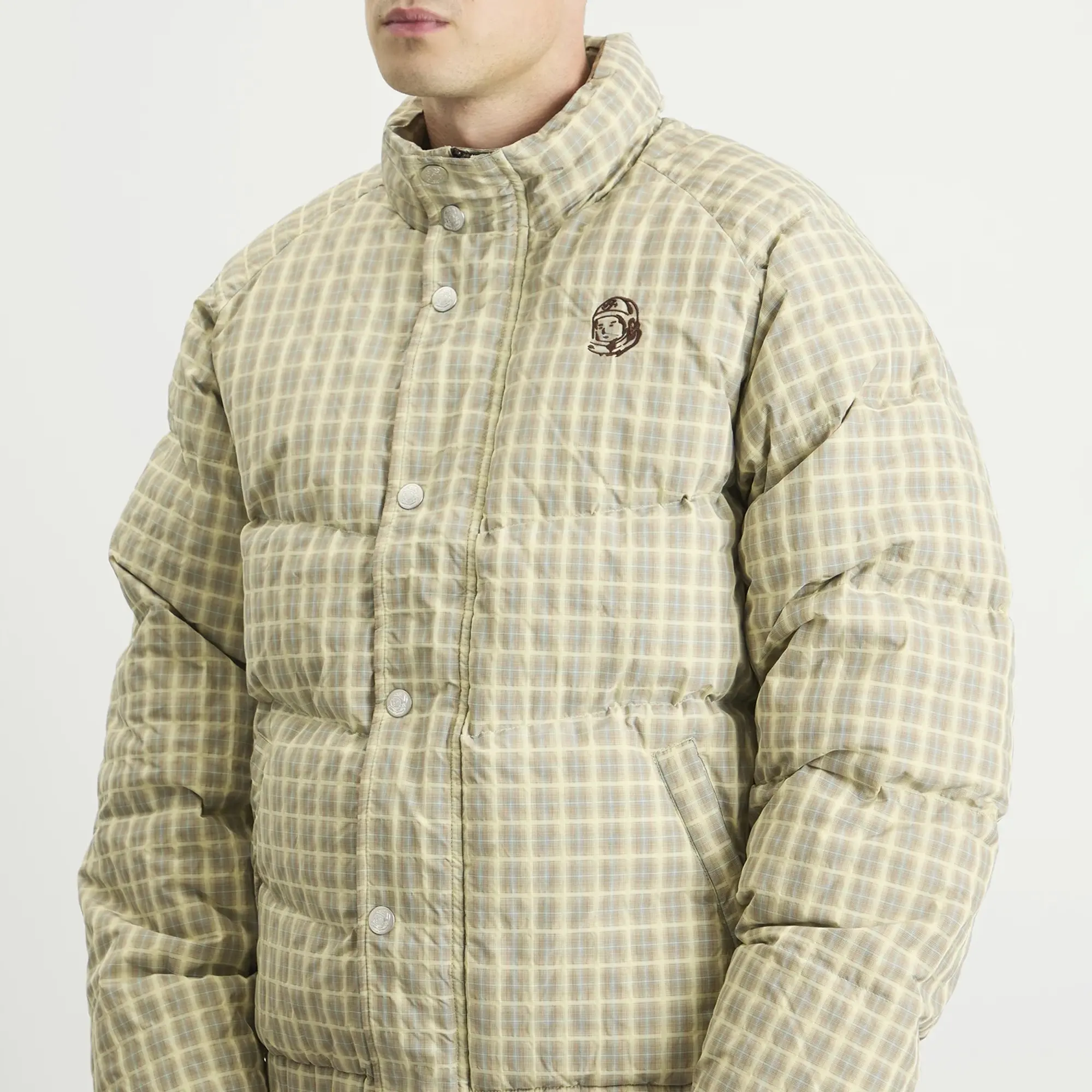 Billionaire Boys Club Men's Script Nylon Check Puffer Jacket Brown Check