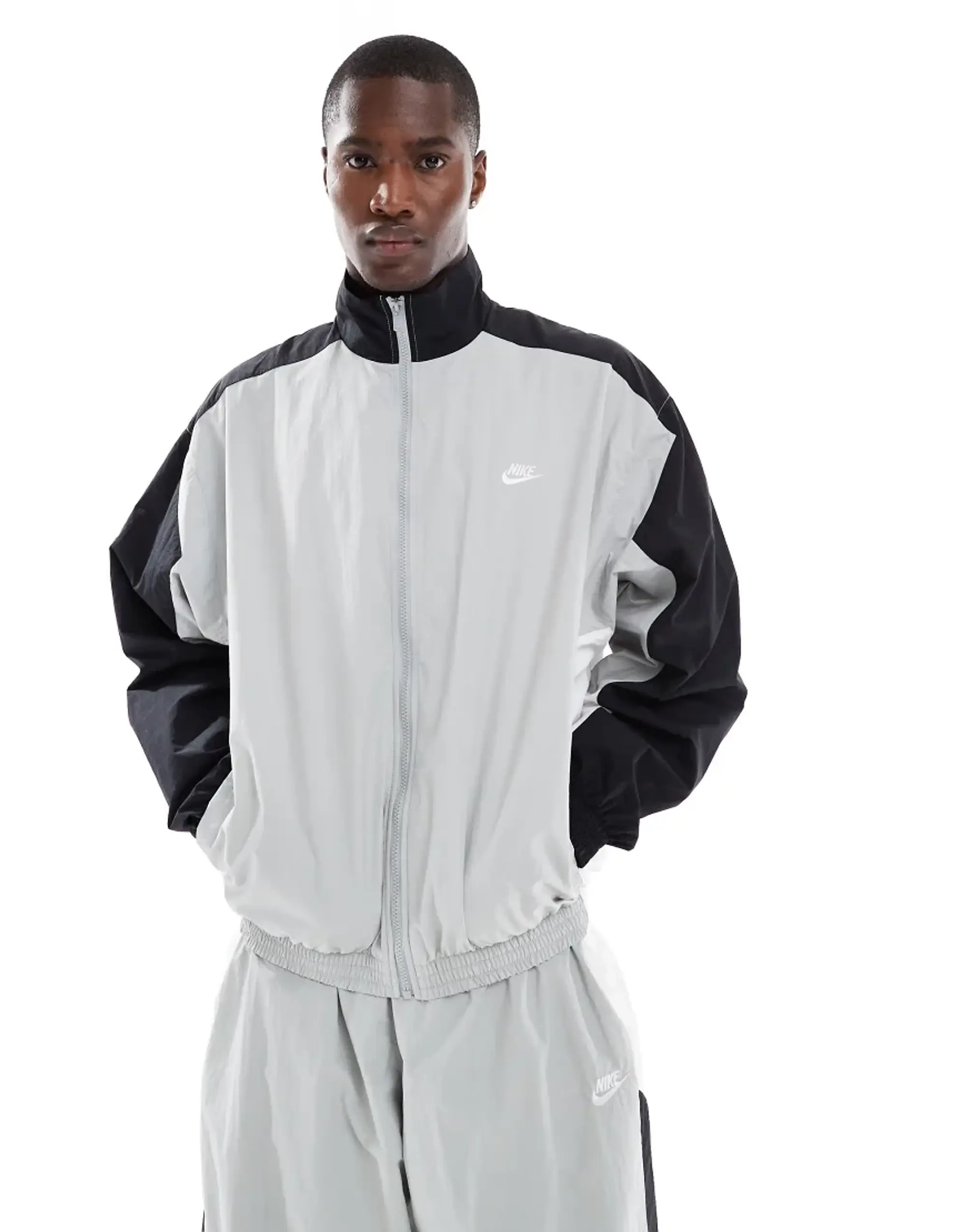 Nike Club Woven Oversized Tracksuit Jacket In Grey