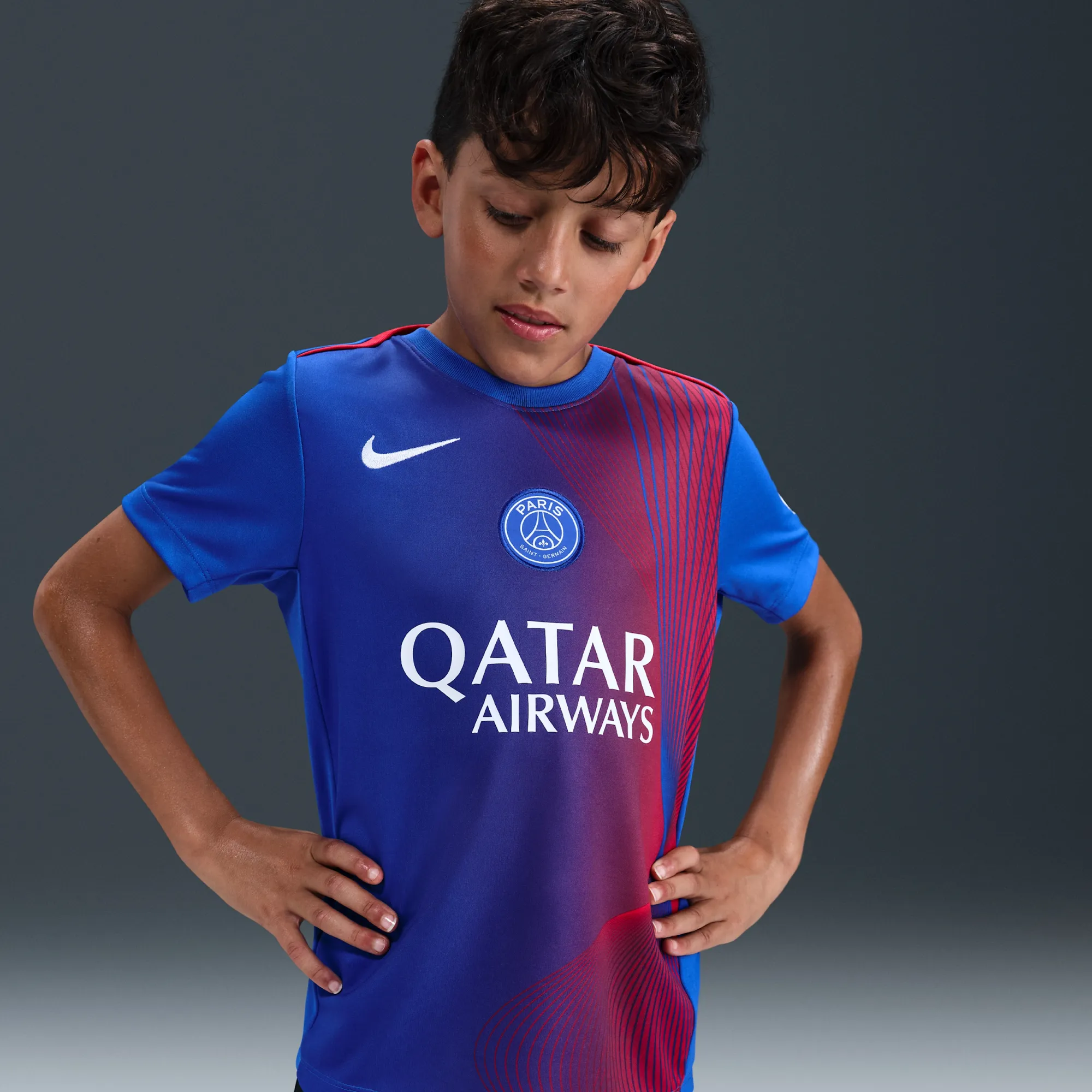 Paris Saint-Germain Academy Pro Third Older Kids' Nike Dri-FIT Football Pre-Match Top - Blue - Polyester