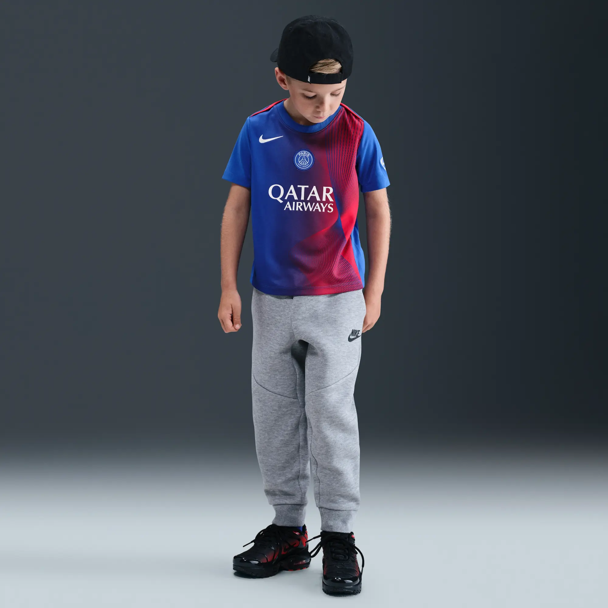 Paris Saint-Germain Academy Pro Third Younger Kids' Nike Dri-FIT Total 90 Football Pre-Match Short-Sleeve Top - Blue - Polyester