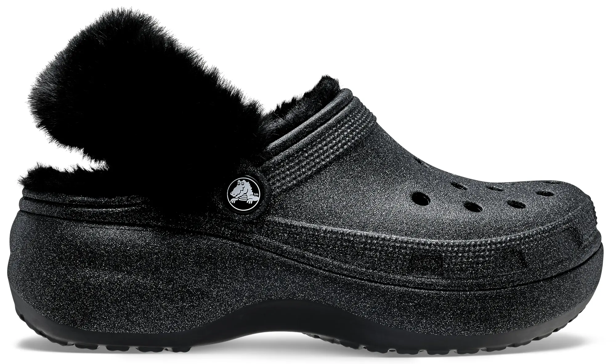 Crocs | Women | Classic Platform Fuzz Lined Glitter | Clogs | Black | 3