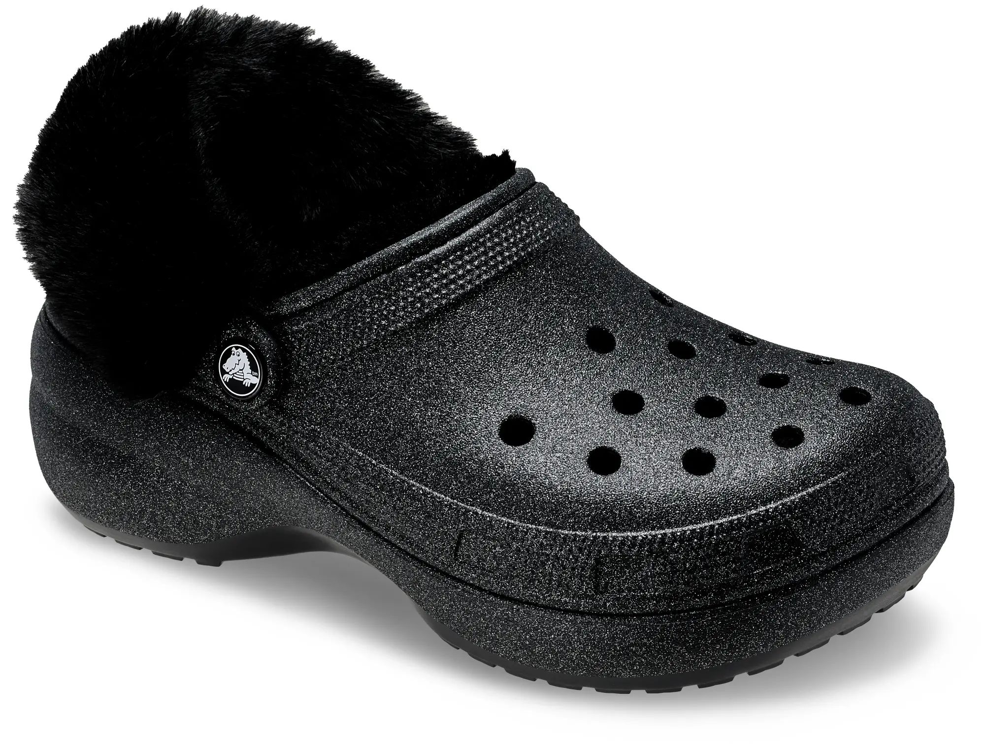 Crocs | Women | Classic Platform Fuzz Lined Glitter | Clogs | Black | 3