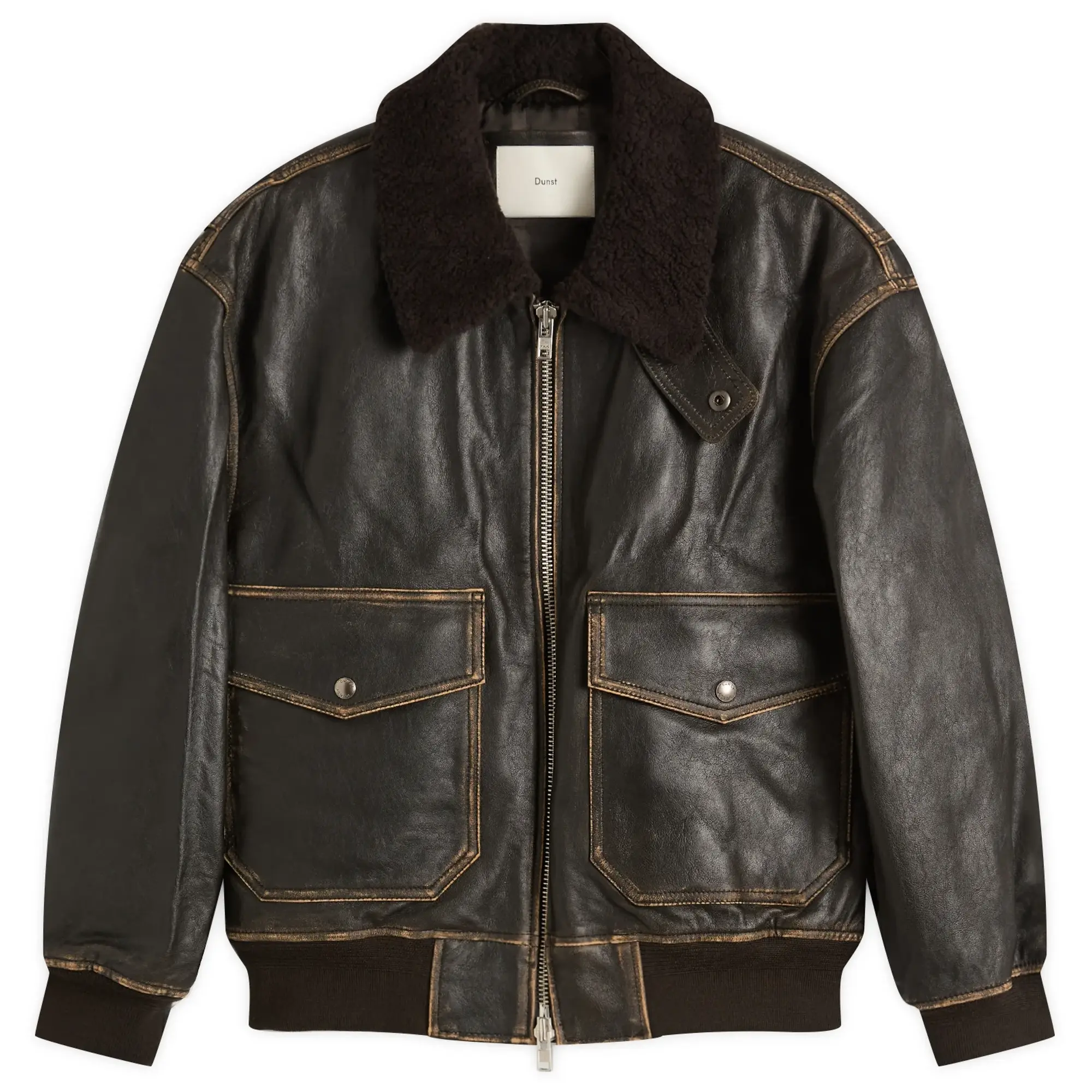 DUNST Women's Shearling Collar Leather Jacket Brushed Brown