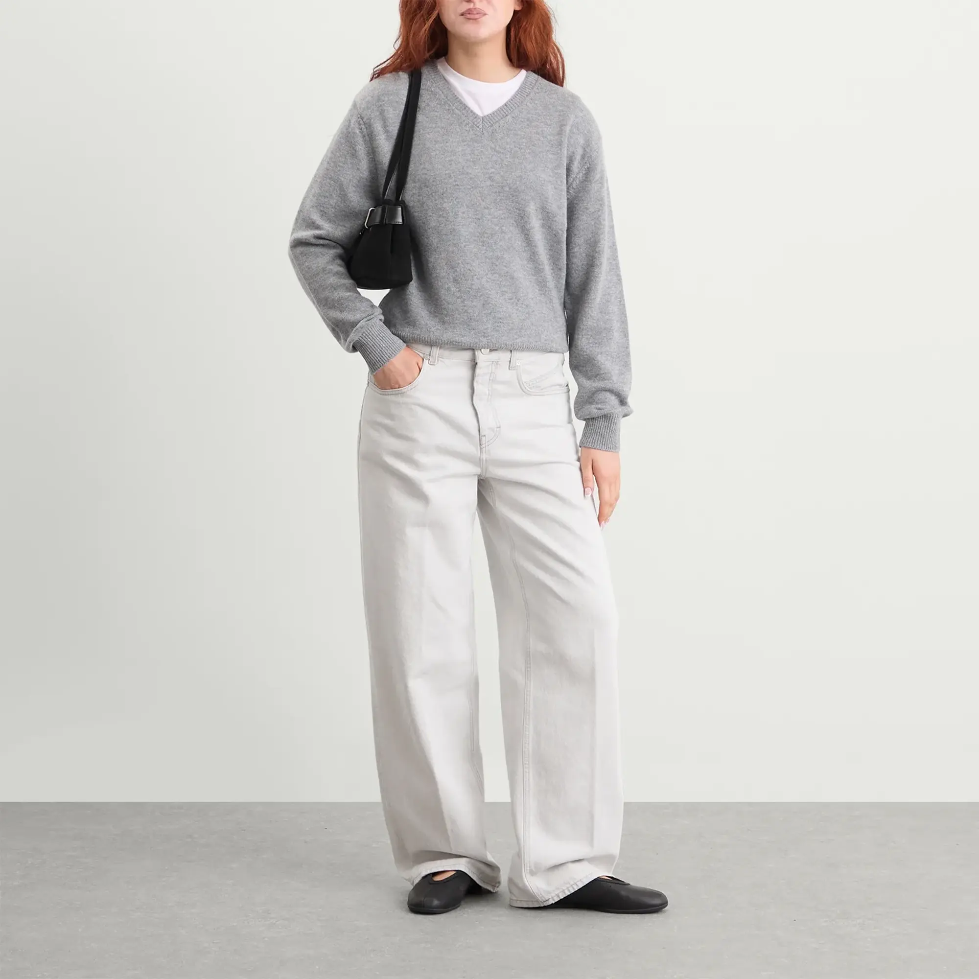 DUNST Women's Cashmere V-Neck Sweater Melange Grey
