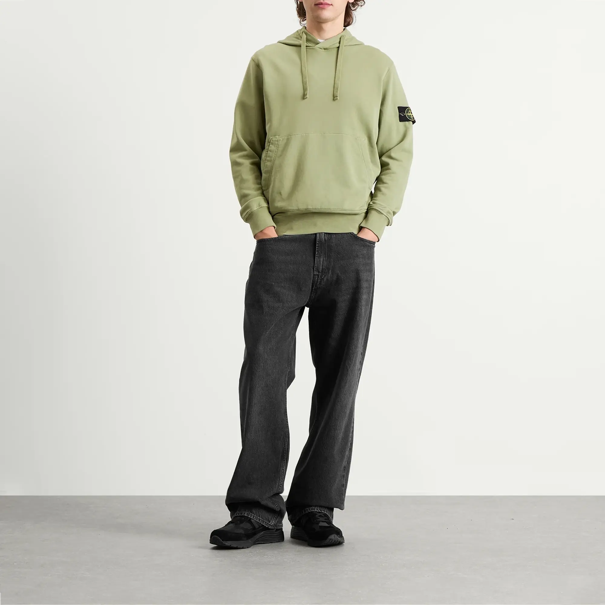 Stone Island Men's Organic Cotton Fleece Popover Hoodie Sage