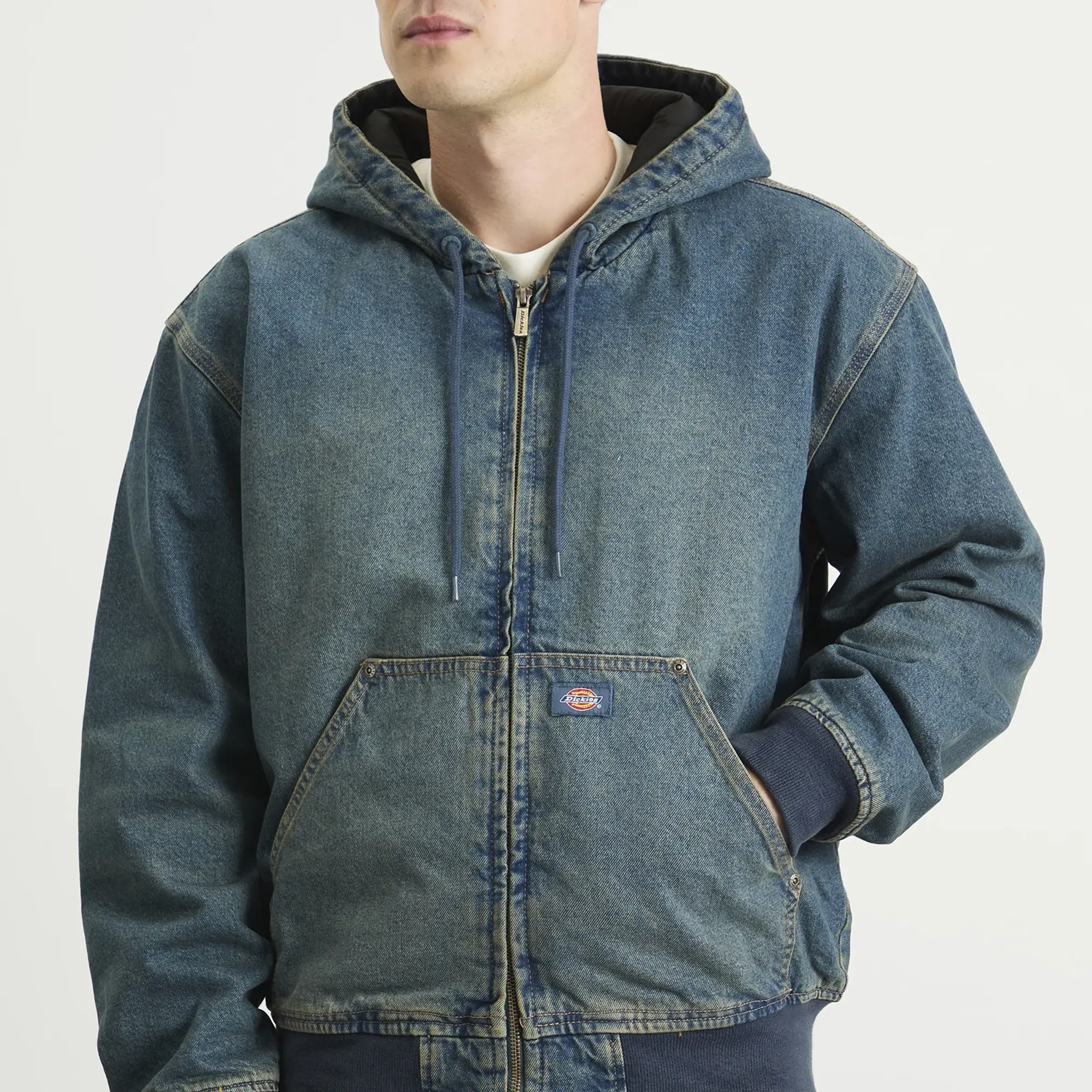 Dickies Men's Hilham Hooded Denim Jacket Khaki Tinted Blue