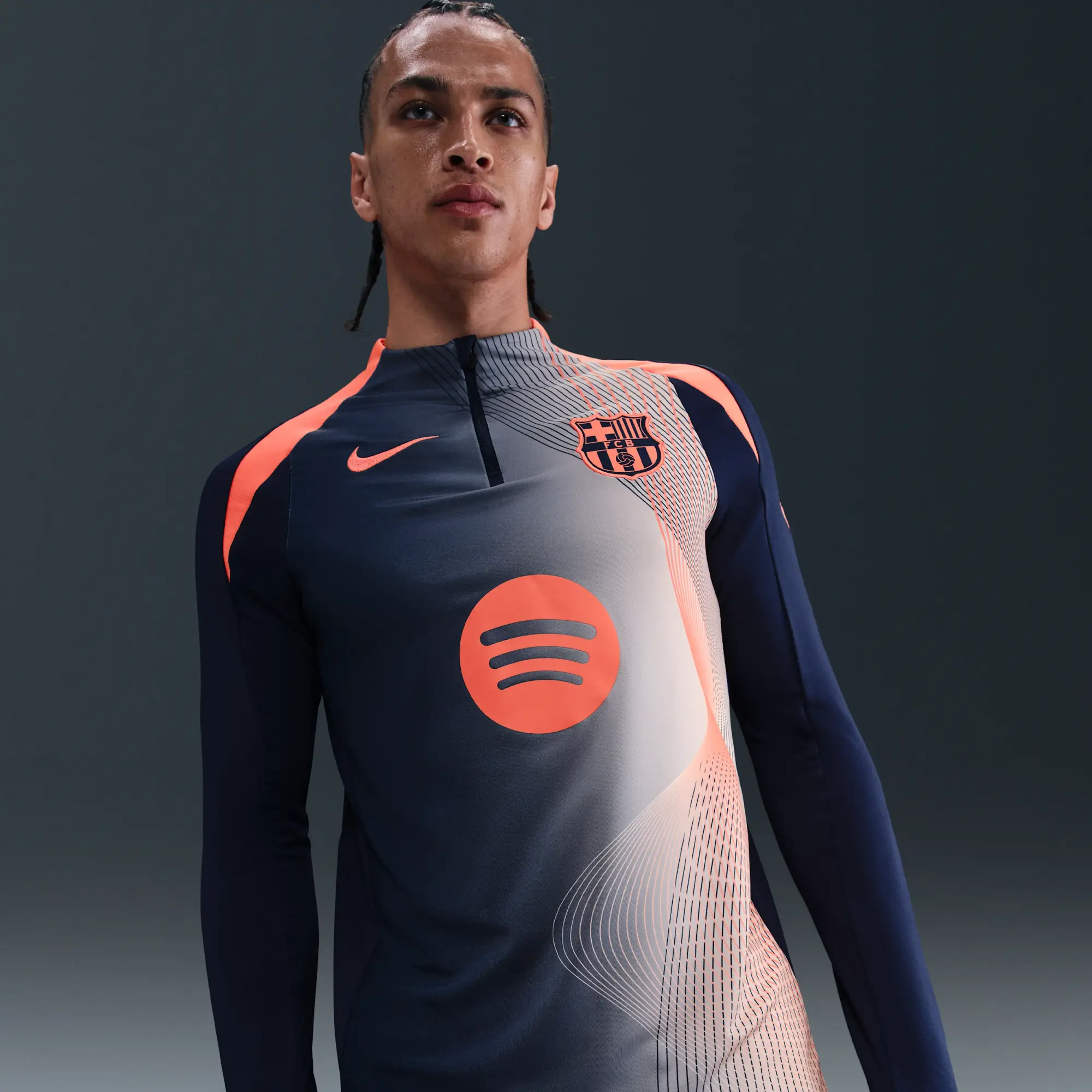 F.C. Barcelona Strike Third Nike Dri-FIT Total 90 Football Pre-Match Drill Top - Blue - Sustainable Materials