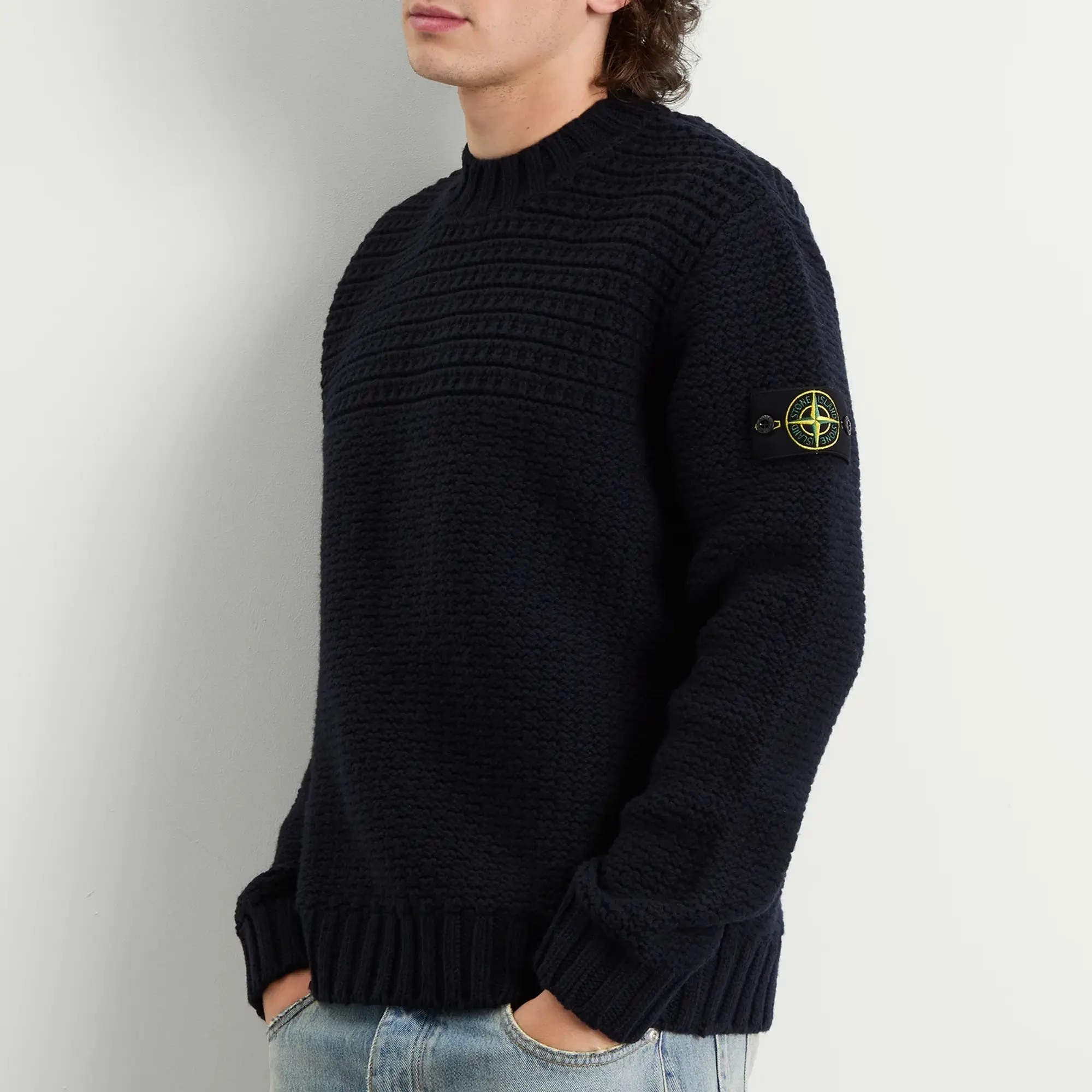 Stone Island Men's Pure Wool Heavyweight Jumper Navy Blue