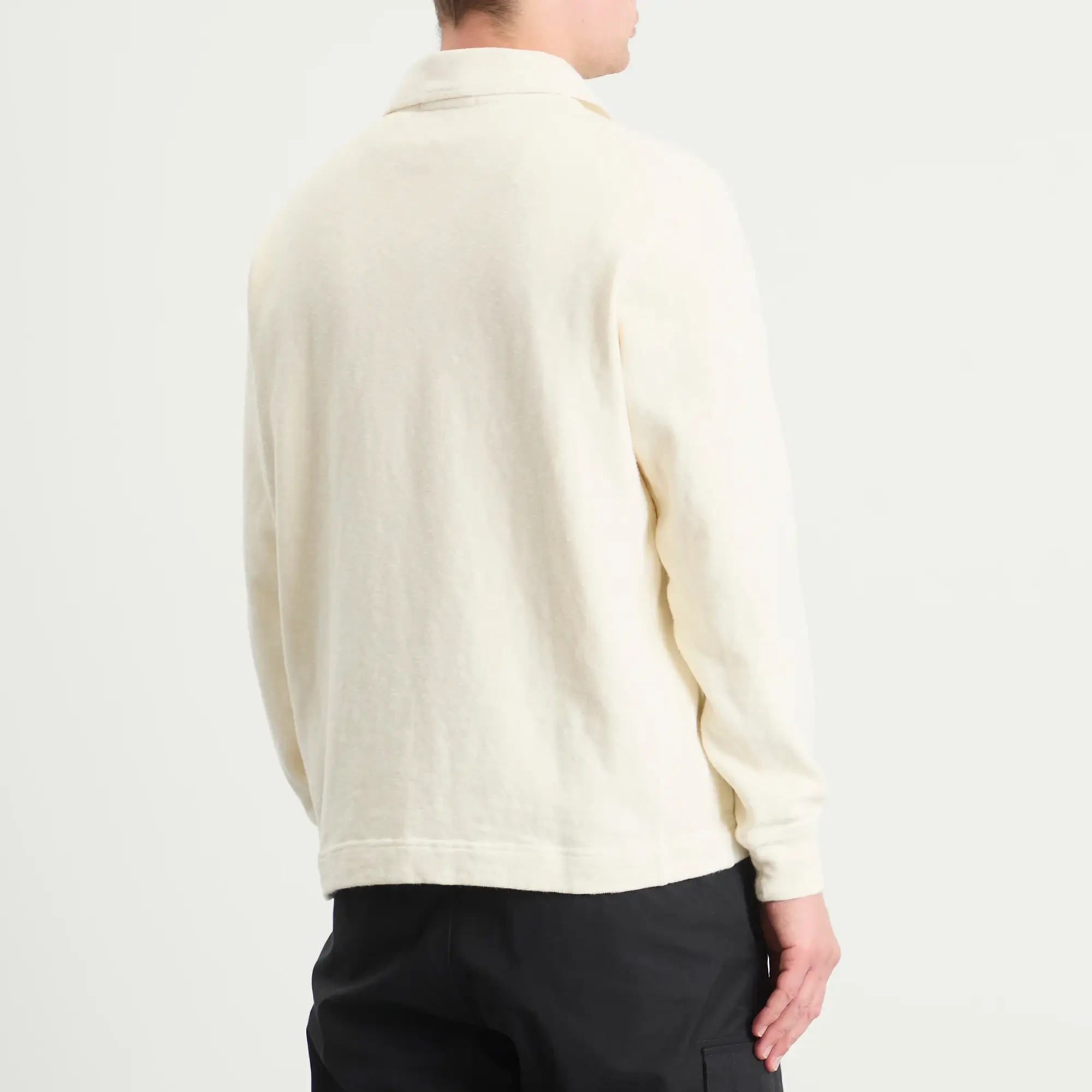 Stone Island Men's Brushed Heavy Cotton Long Sleeve Polo Ivory