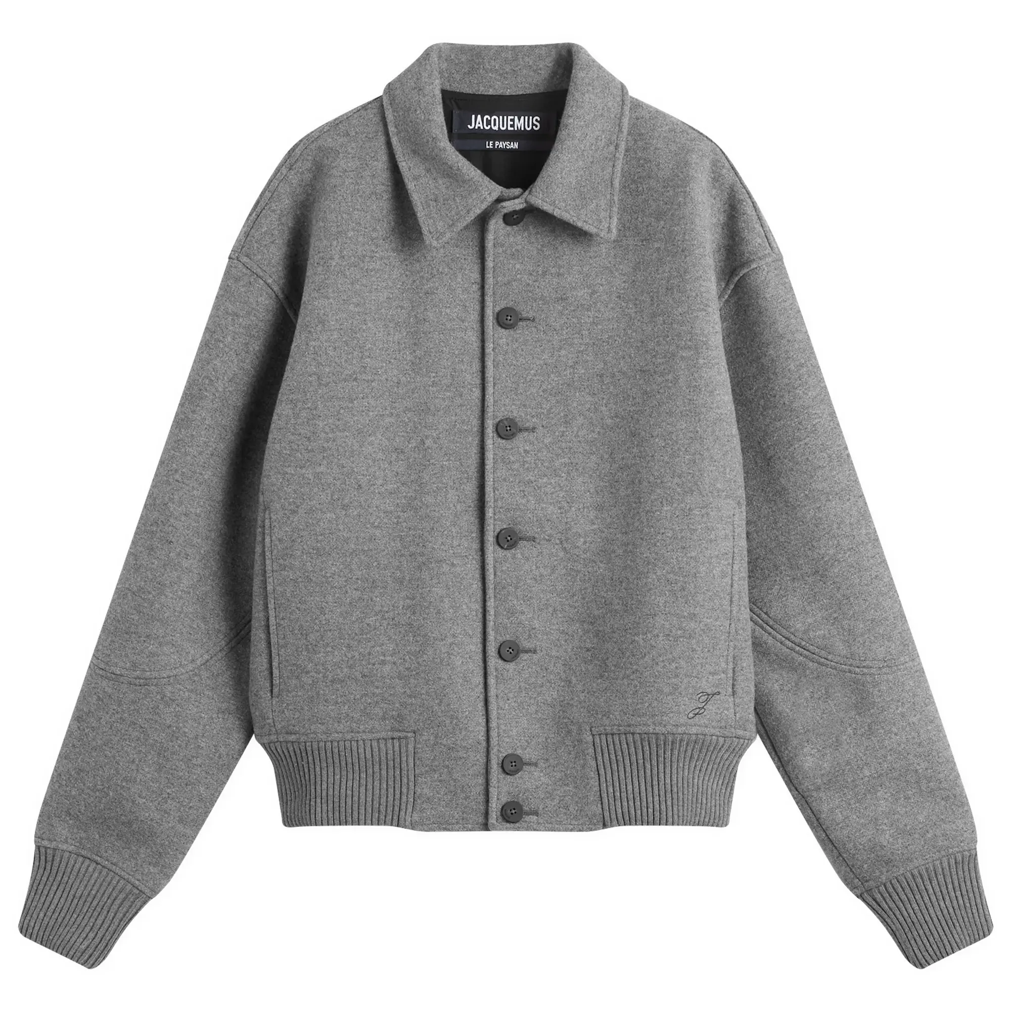 Jacquemus Men's Cotton Wool Felt Bomber Jacket Grey