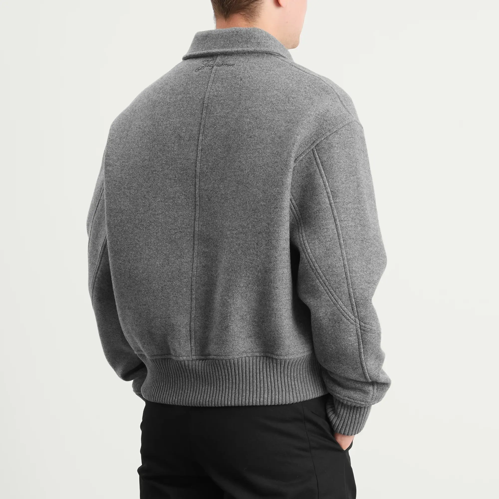 Jacquemus Men's Cotton Wool Felt Bomber Jacket Grey