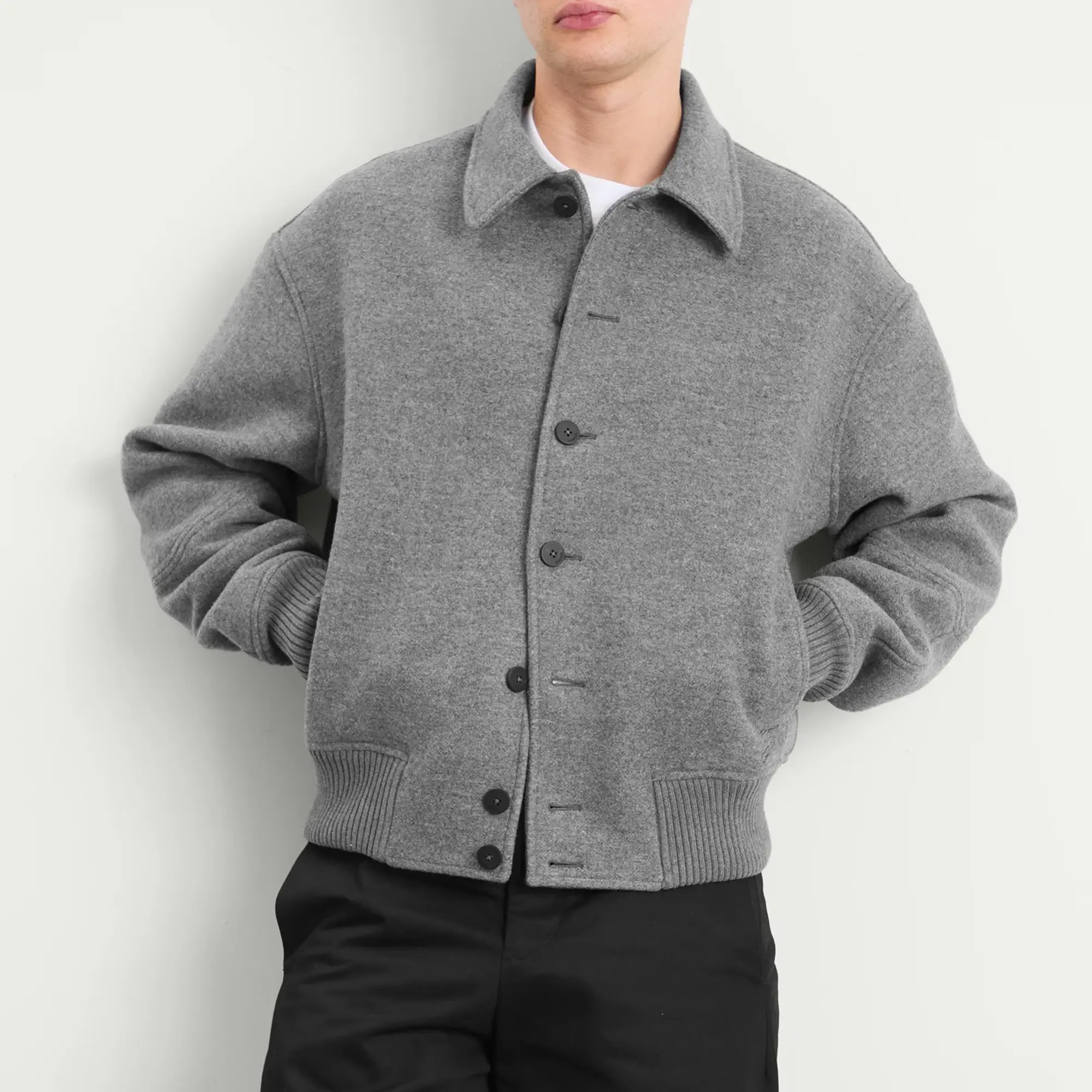 Jacquemus Men's Cotton Wool Felt Bomber Jacket Grey