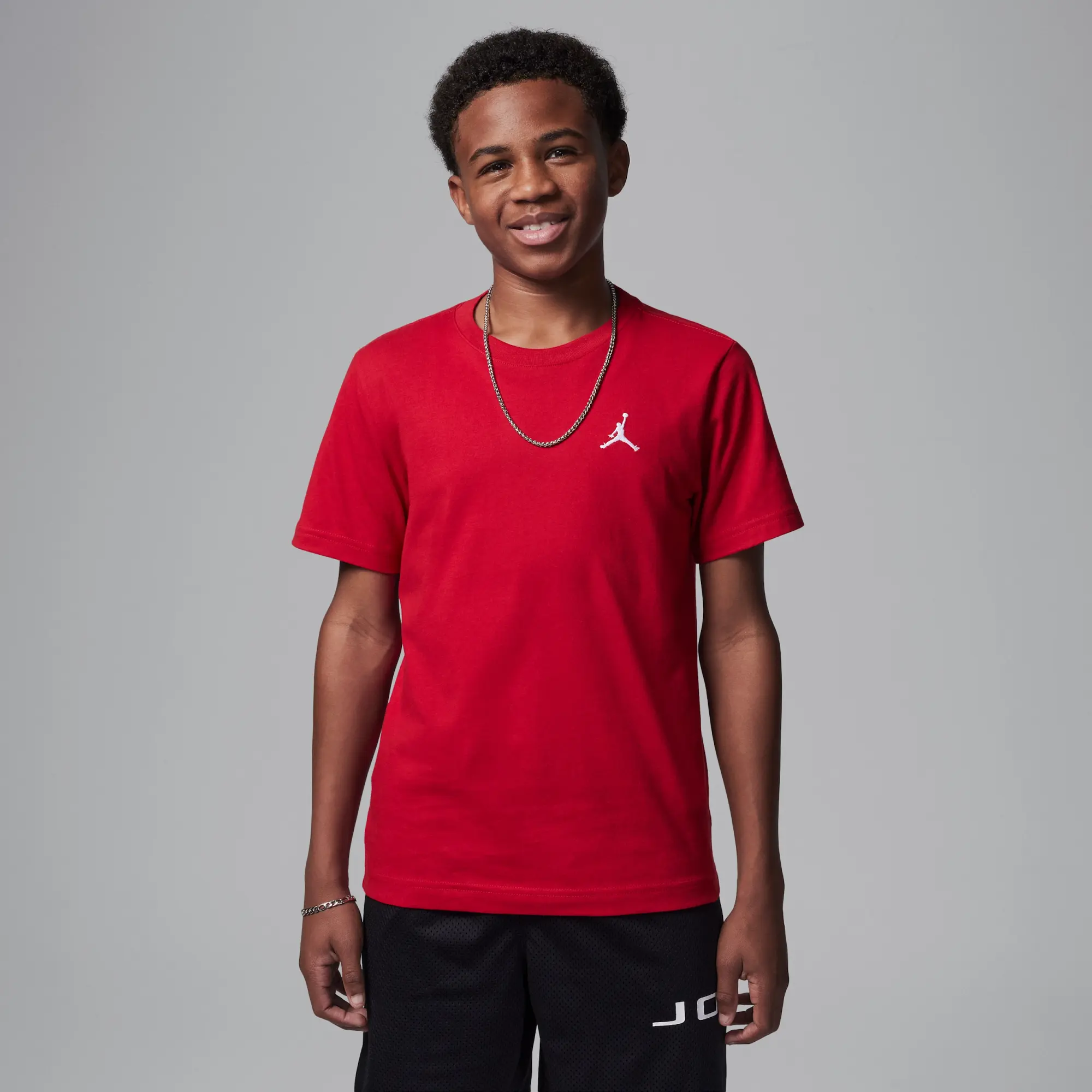 Nike Jordan Older Kids' Jumpman Air Embroidered T-Shirt - Red - Cotton