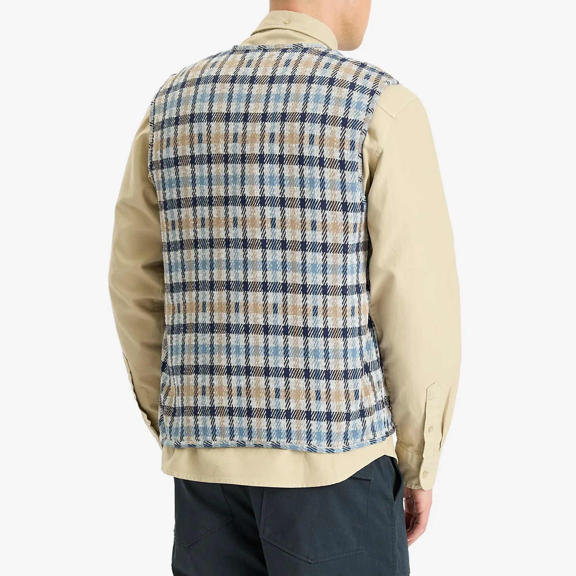 Universal Works Men's Summer Check Zip Gilet Brown/Blue