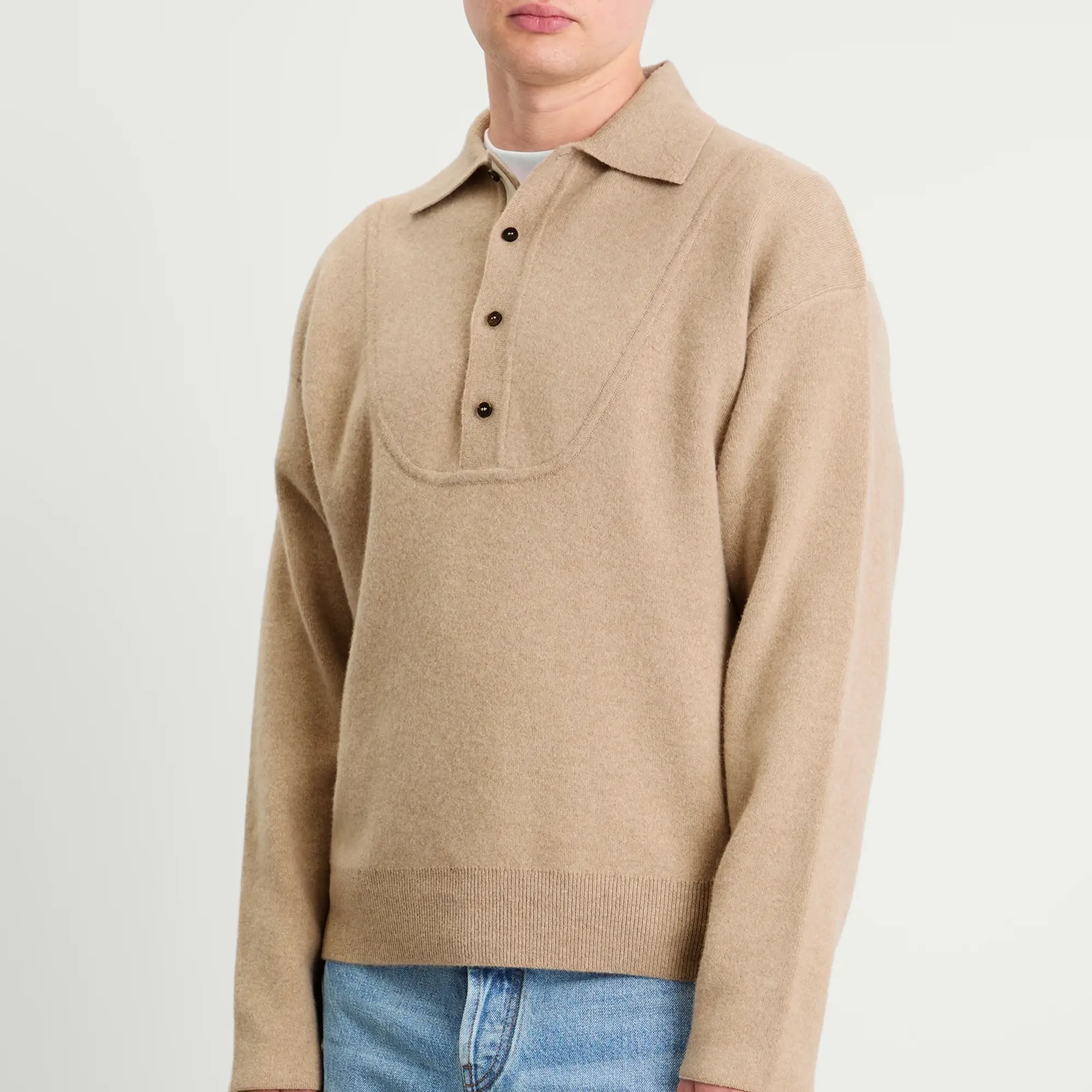 Jacquemus Men's Wool Cashmere Knitted Polo Beige