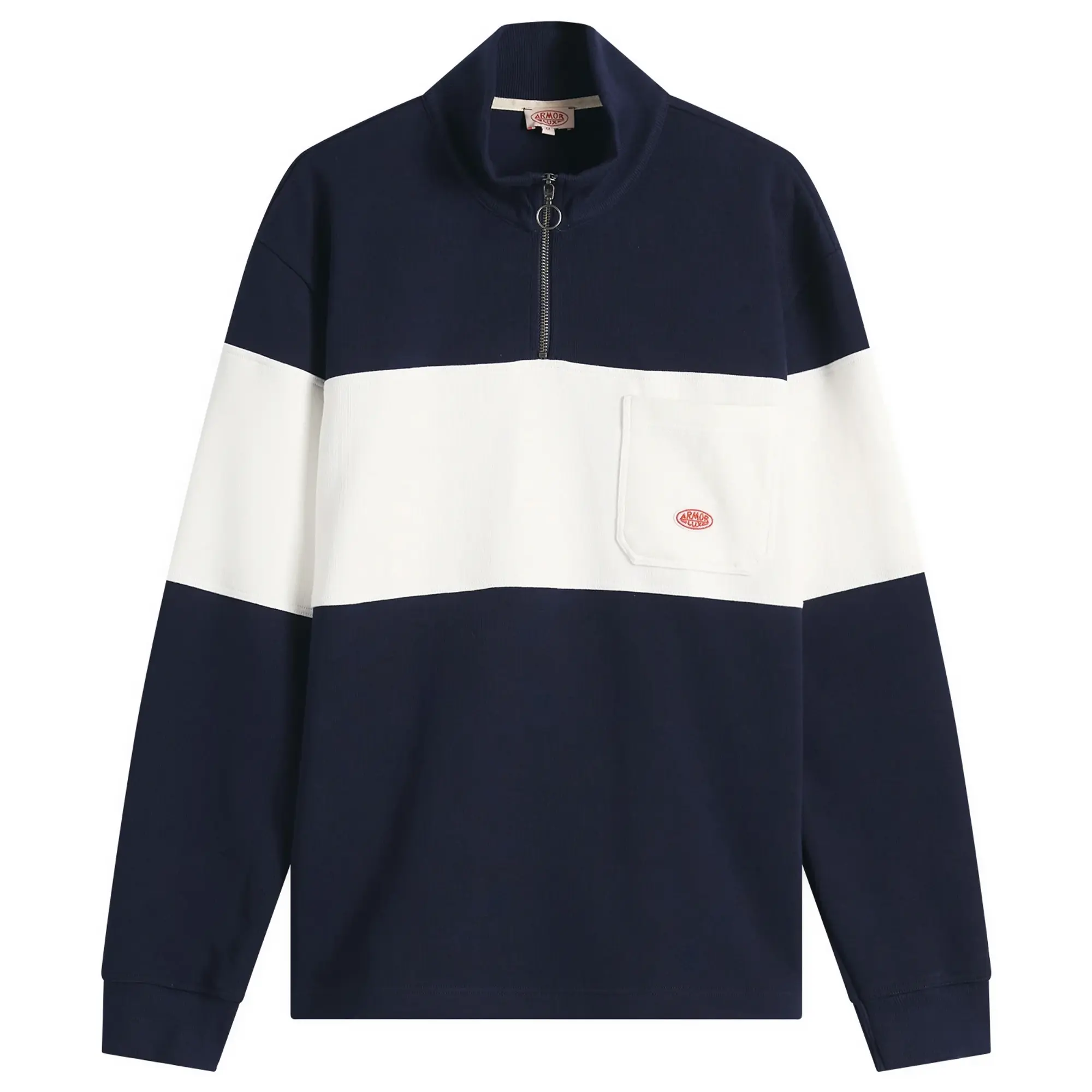Armor-Lux Men's Stripe Half Zip Sweatshirt Marine Deep/Milk