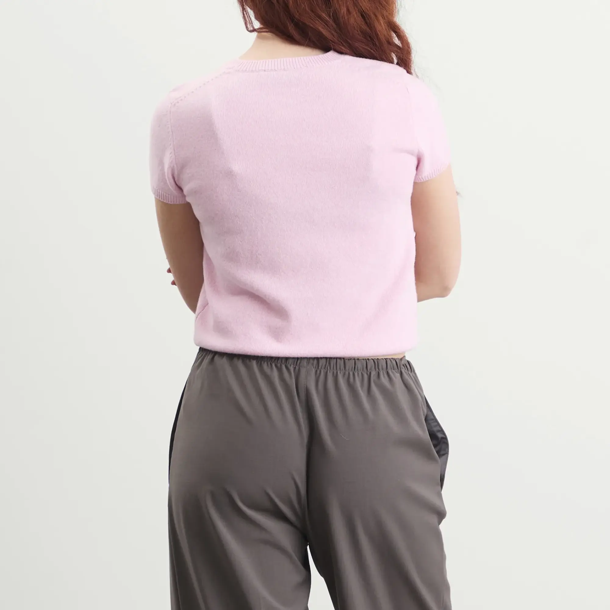 DUNST Women's Fluffy Knitted T-Shirt Soft Pink
