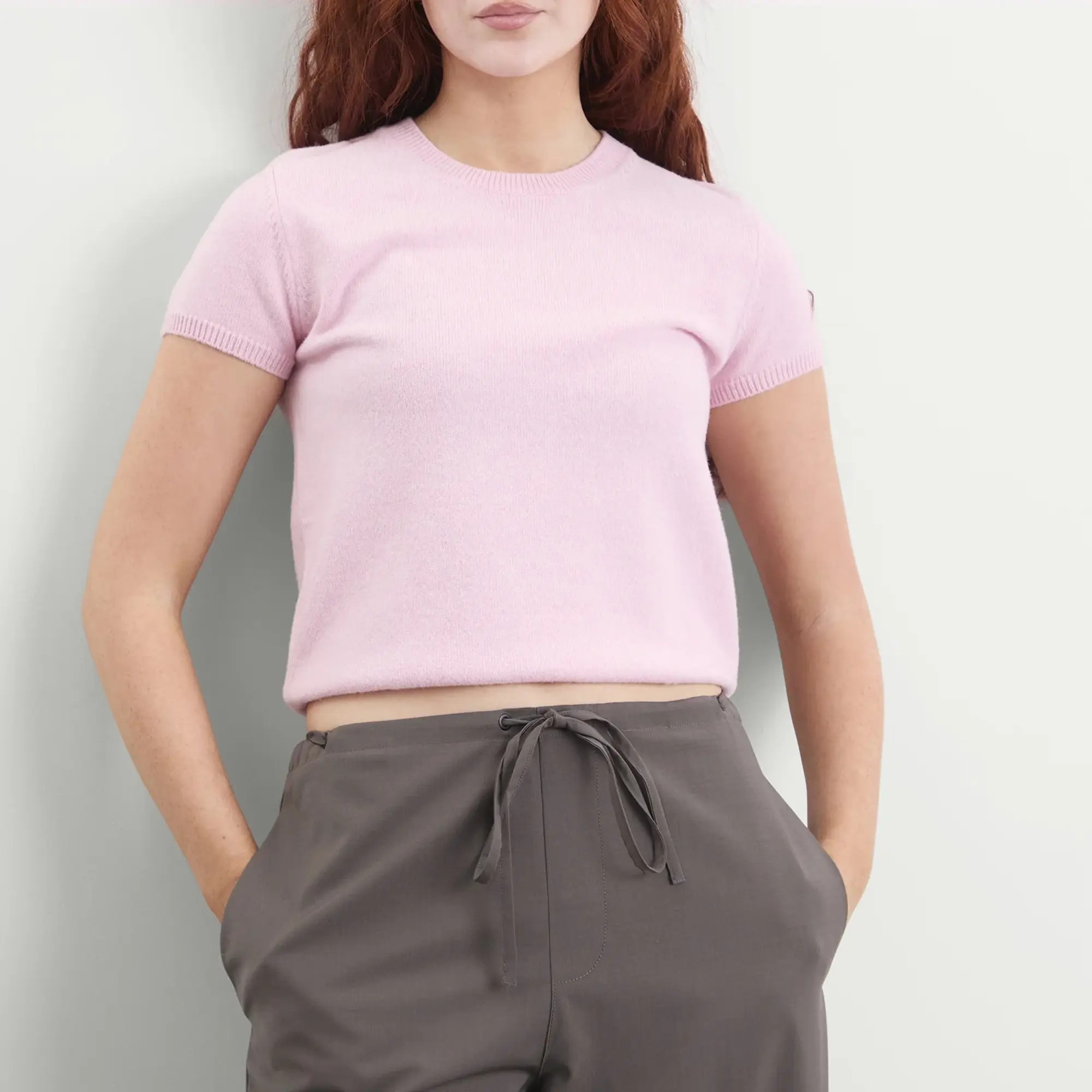 DUNST Women's Fluffy Knitted T-Shirt Soft Pink
