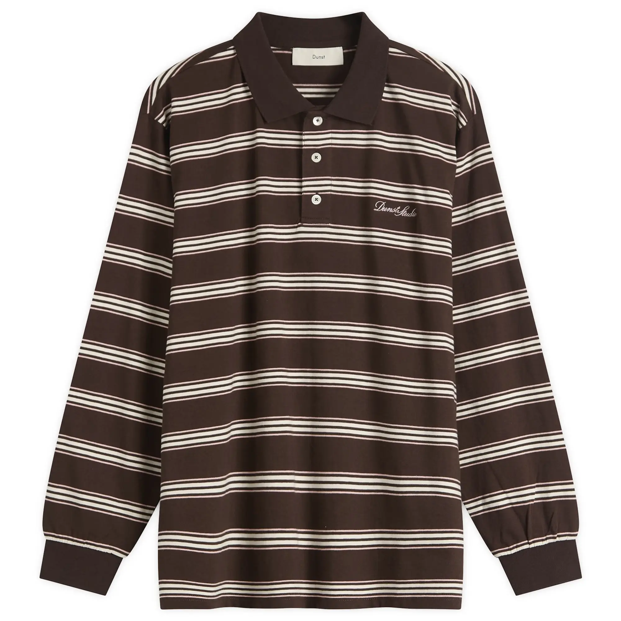 DUNST Women's Long Sleeve Polo Top Brown Stripe