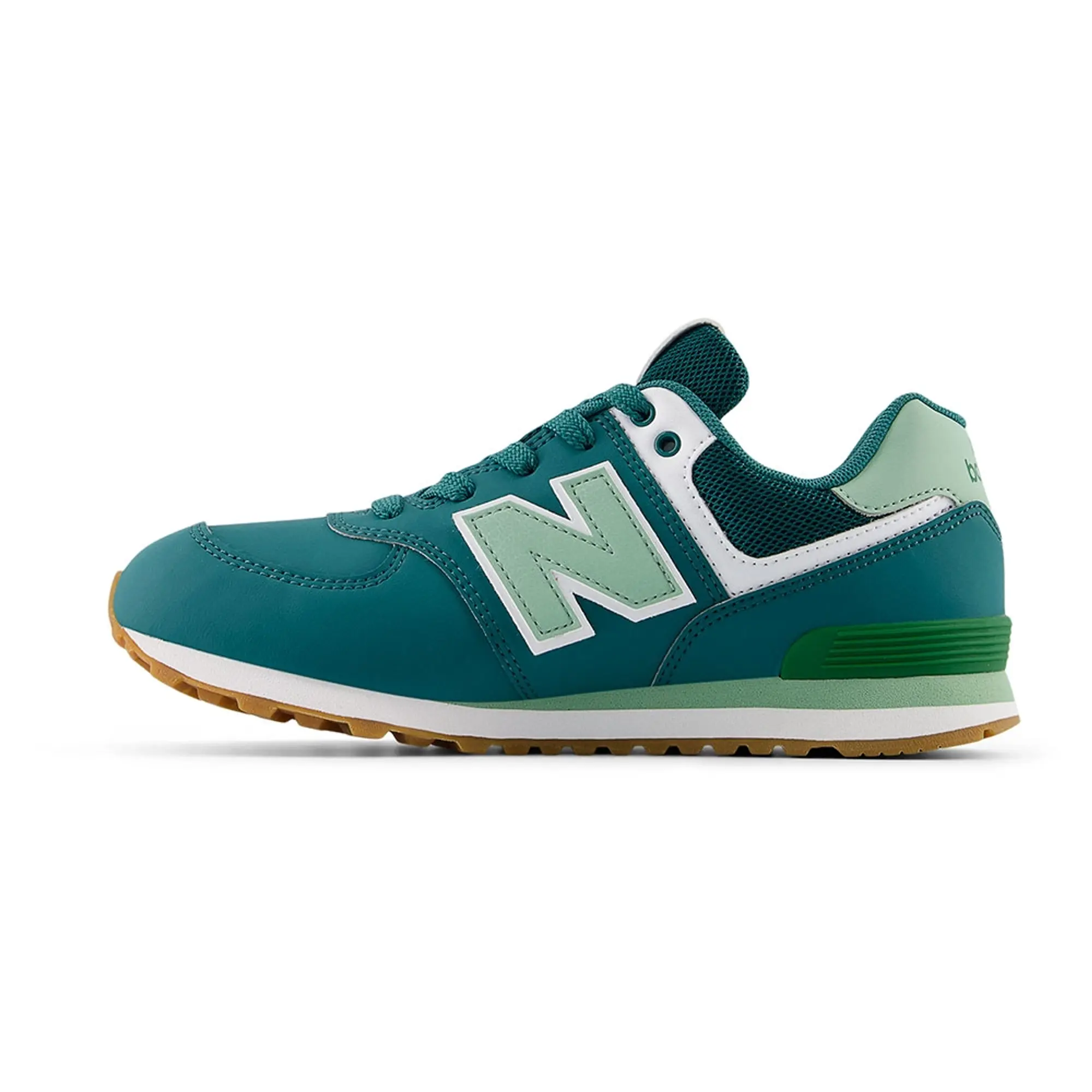 New Balance Kids' 574 LACE in Green Leather