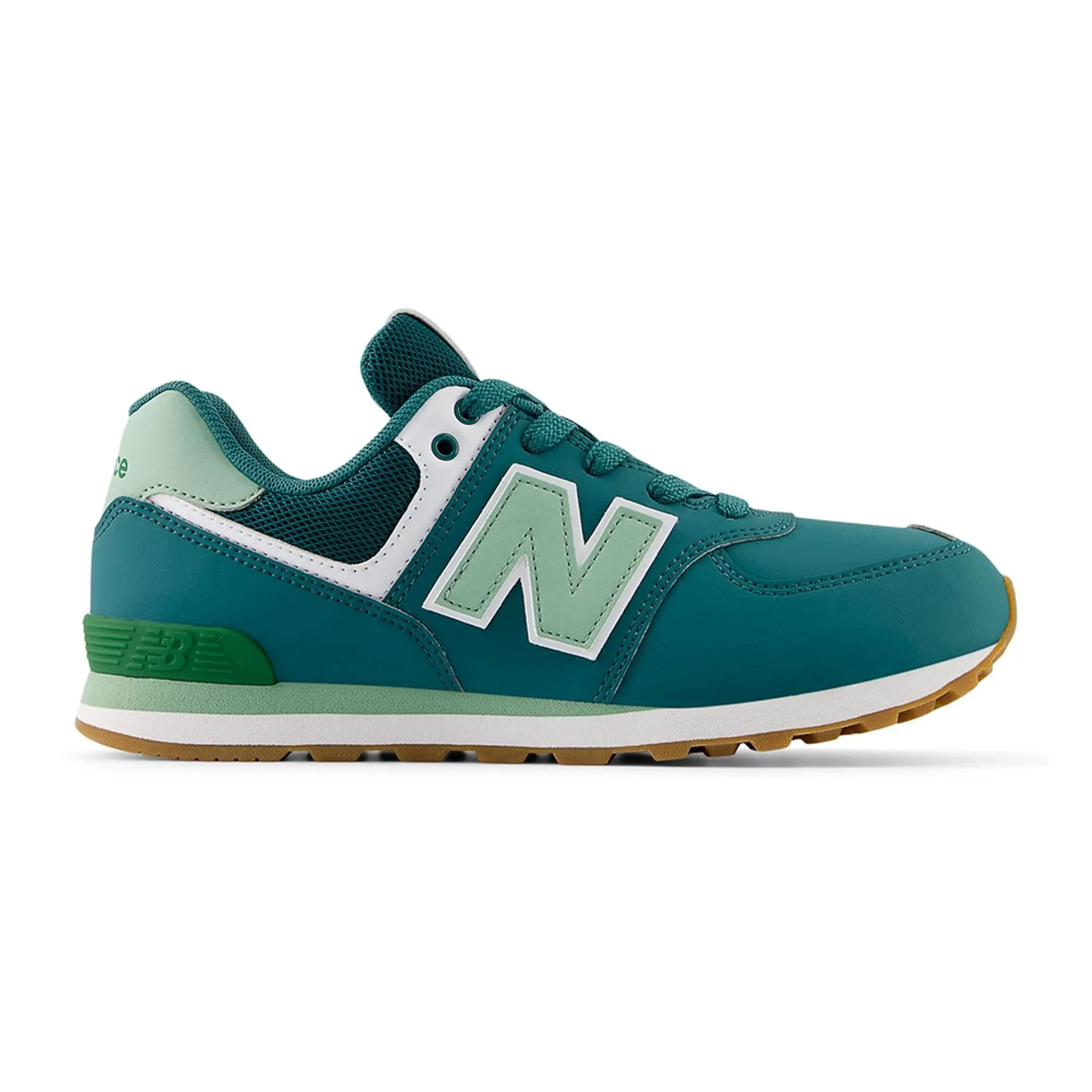 New Balance Kids' 574 LACE in Green Leather