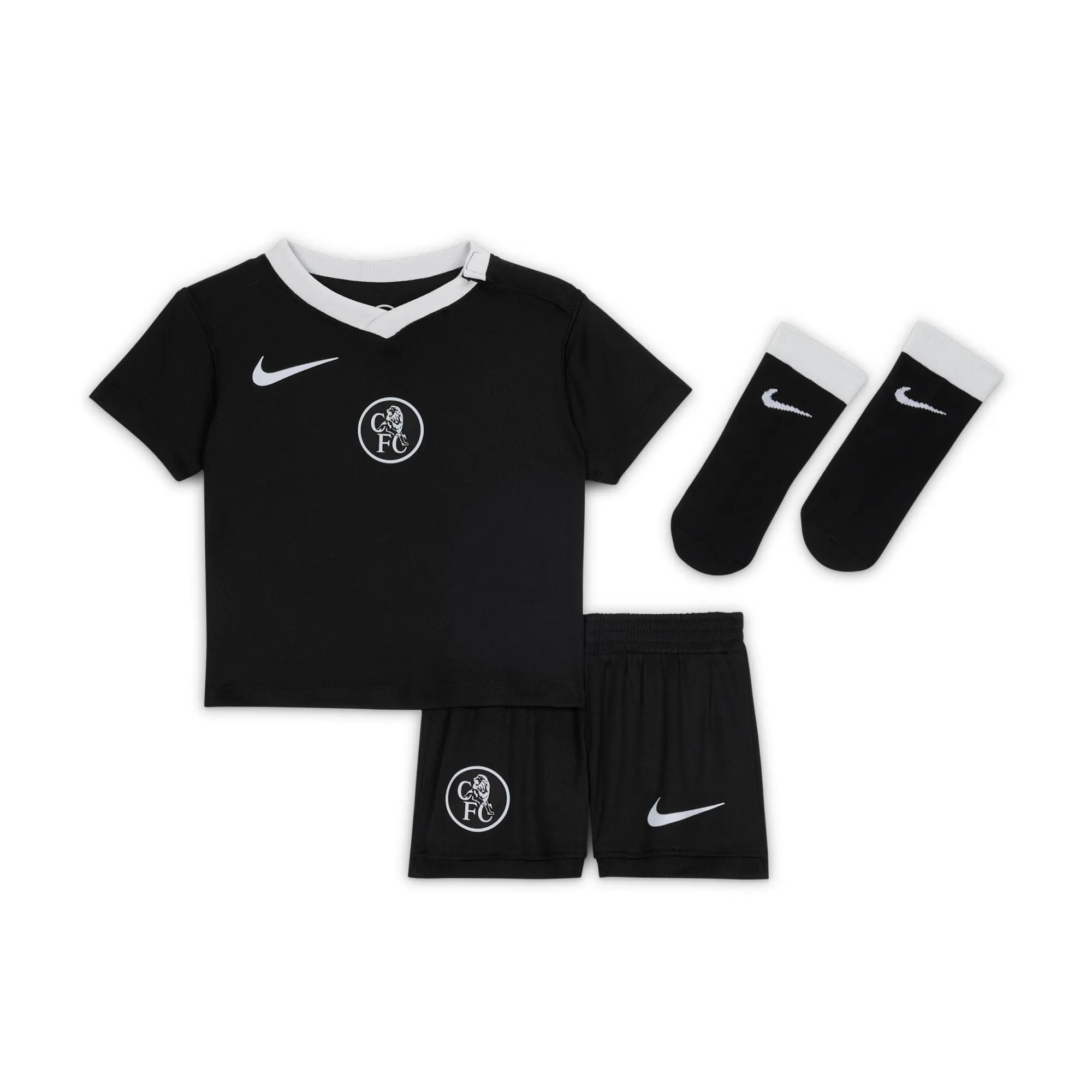 Chelsea F.C. 2025/26 Stadium Third Baby/Toddler Nike Total 90 Football Replica 3-Piece Kit - Black - Polyester