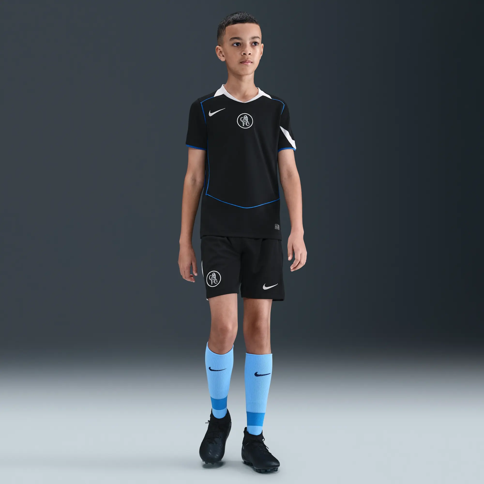 Chelsea F.C. 2025/26 Stadium Third Older Kids' Nike Dri-FIT Total 90 Football Replica Shirt - Black - Polyester
