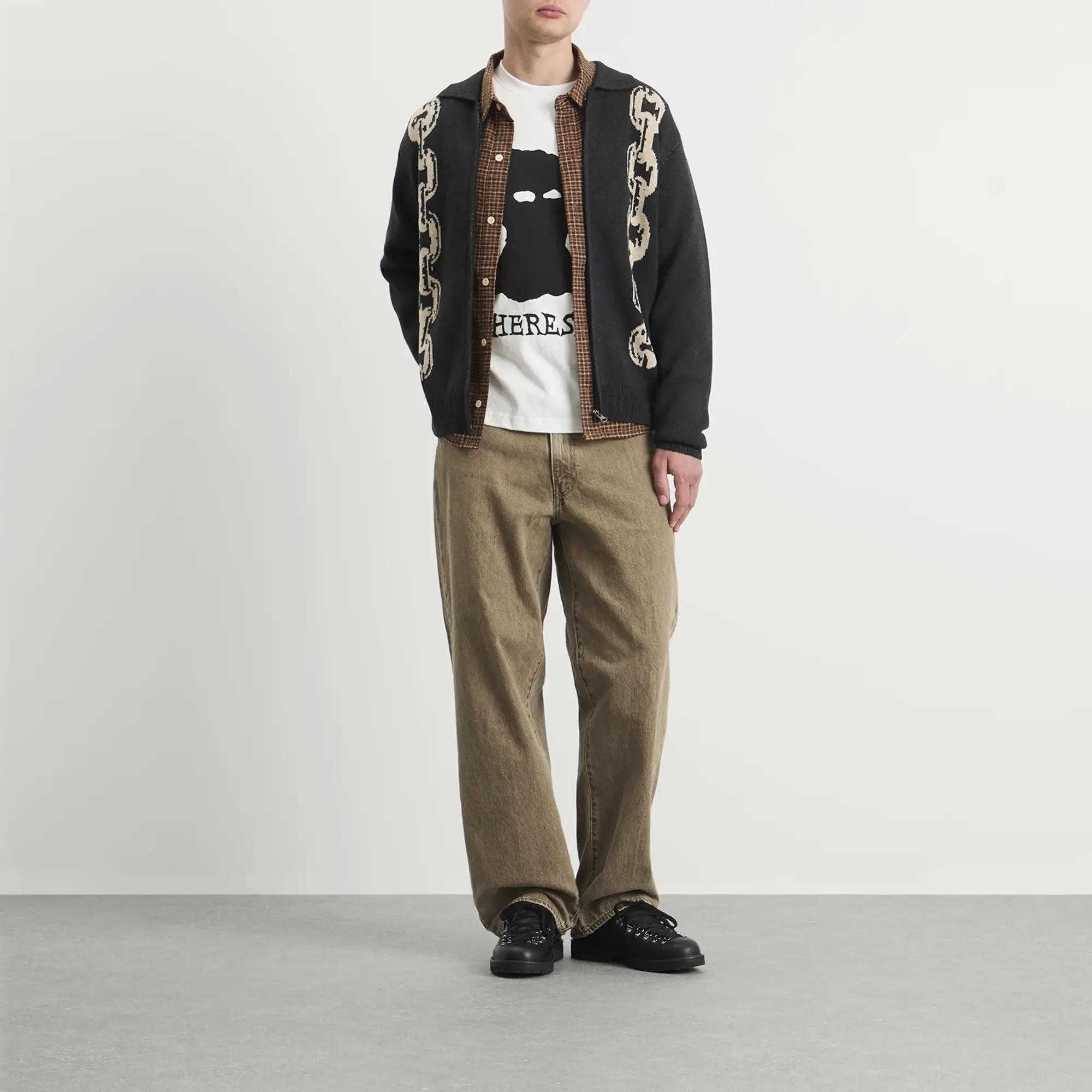 Heresy Men's Chain Zip Knit Shirt Charcoal