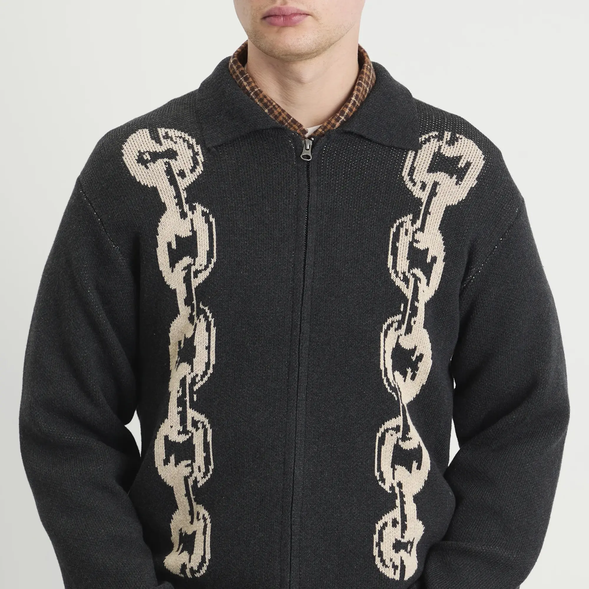 Heresy Men's Chain Zip Knit Shirt Charcoal