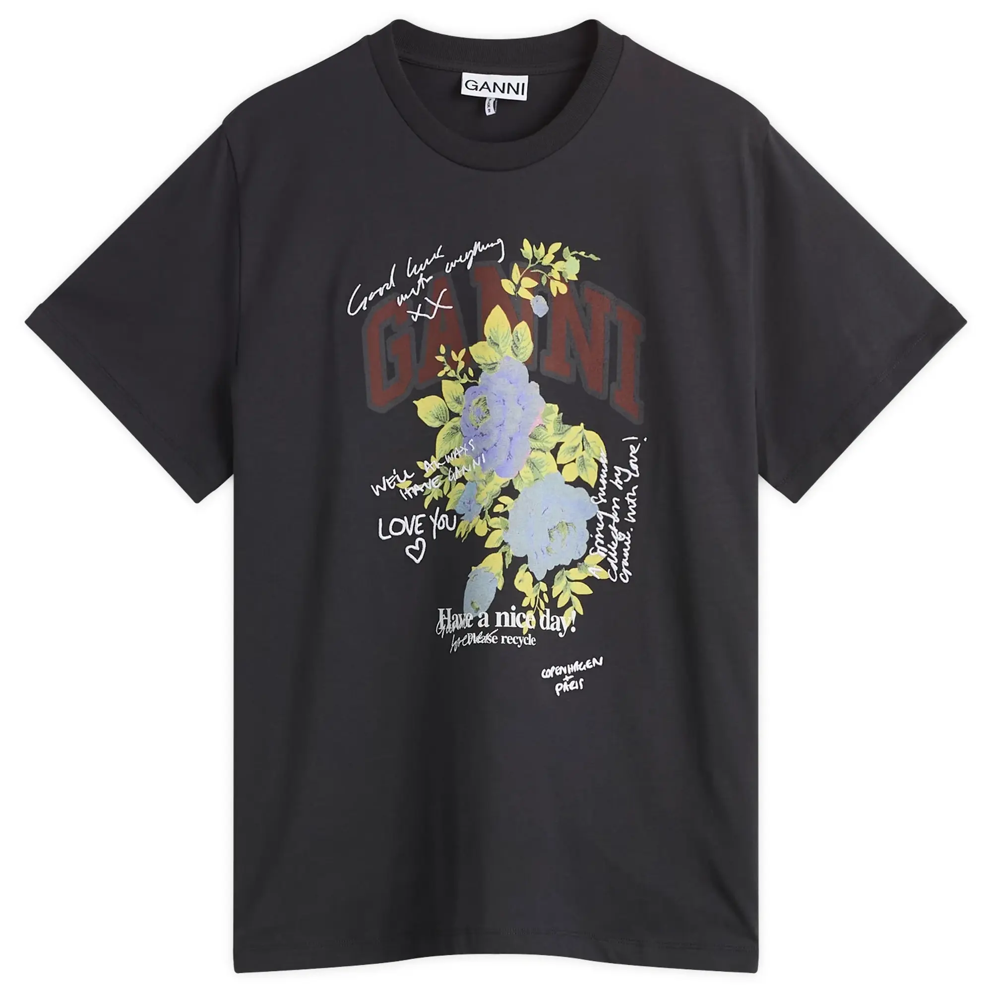 GANNI Women's Rose Logo T-Shirt Phantom