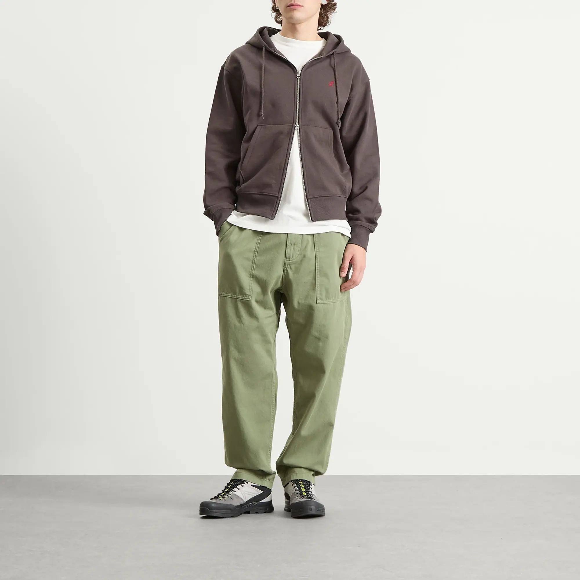 Gramicci Men's One Point Zip Hooded Sweatshirt Deep Brown