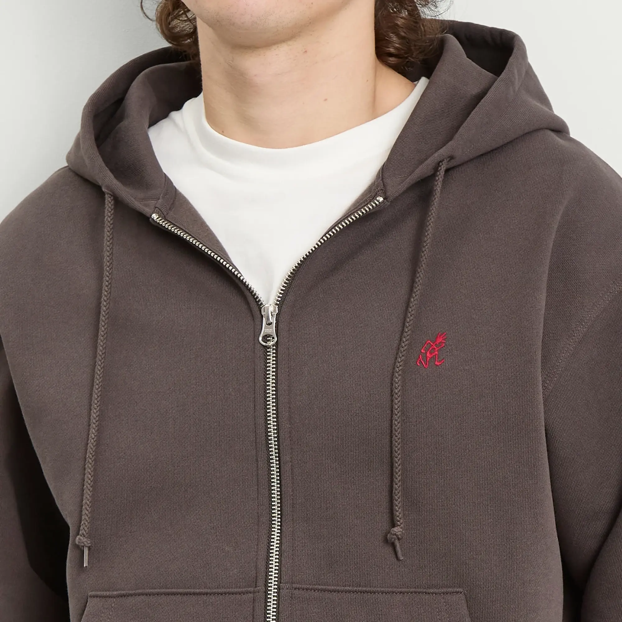 Gramicci Men's One Point Zip Hooded Sweatshirt Deep Brown