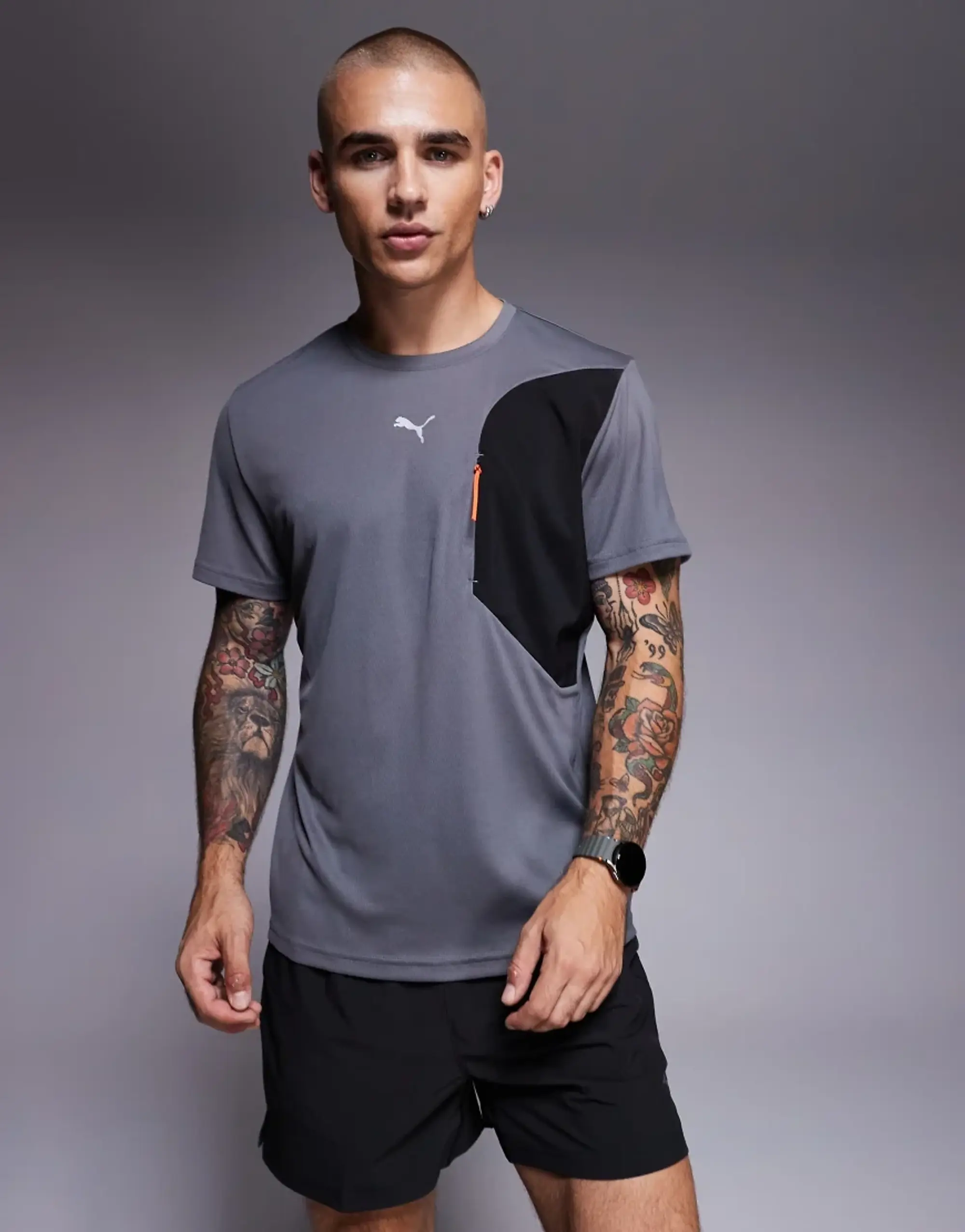 Puma Flex Jacquard Training Pocket T-Shirt In Cool Dark Gray-Grey