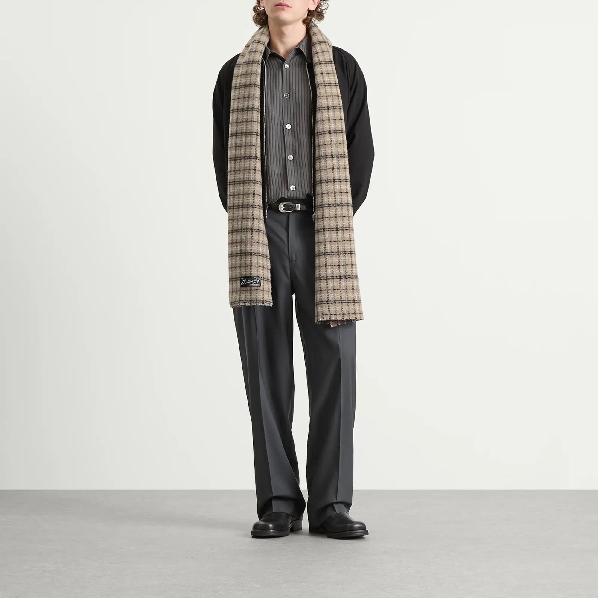 mfpen Men's Wool Scarf Brown Double Faced Check