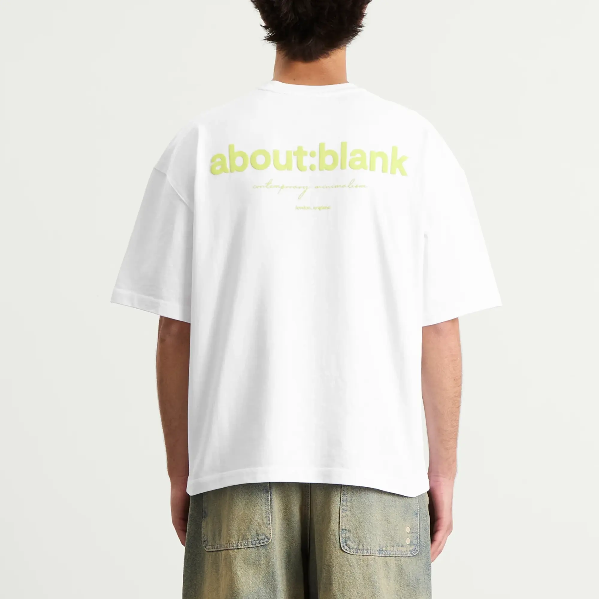 about:blank Men's Box Logo T-Shirt White/Lime