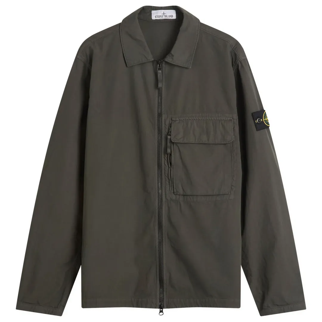 メンズウェア STONE  Stone Island Men's Canvas Weave Cotton Zip Shirt Jacket Lead Grey