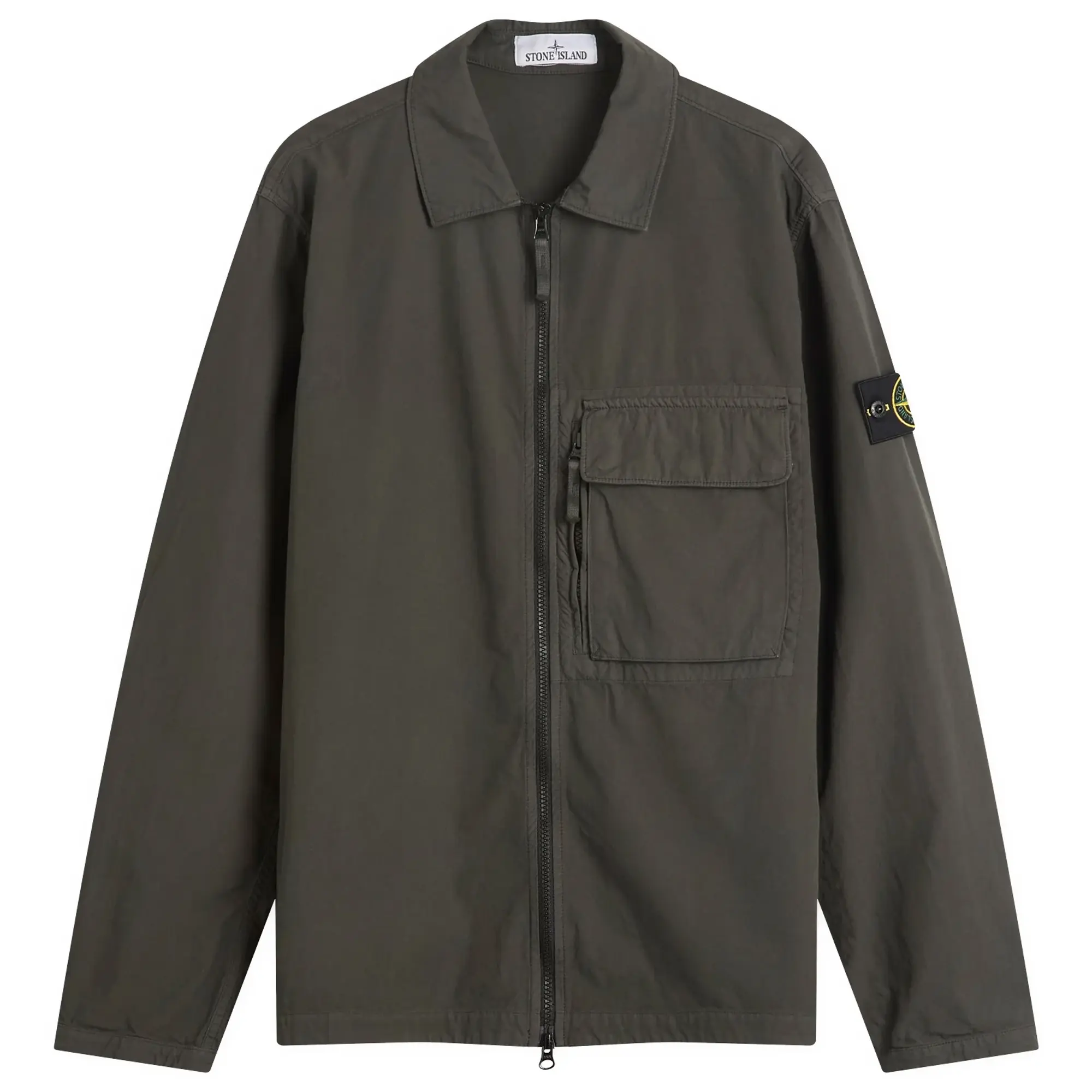 Stone Island Men's Canvas Weave Cotton Zip Shirt Jacket Lead Grey