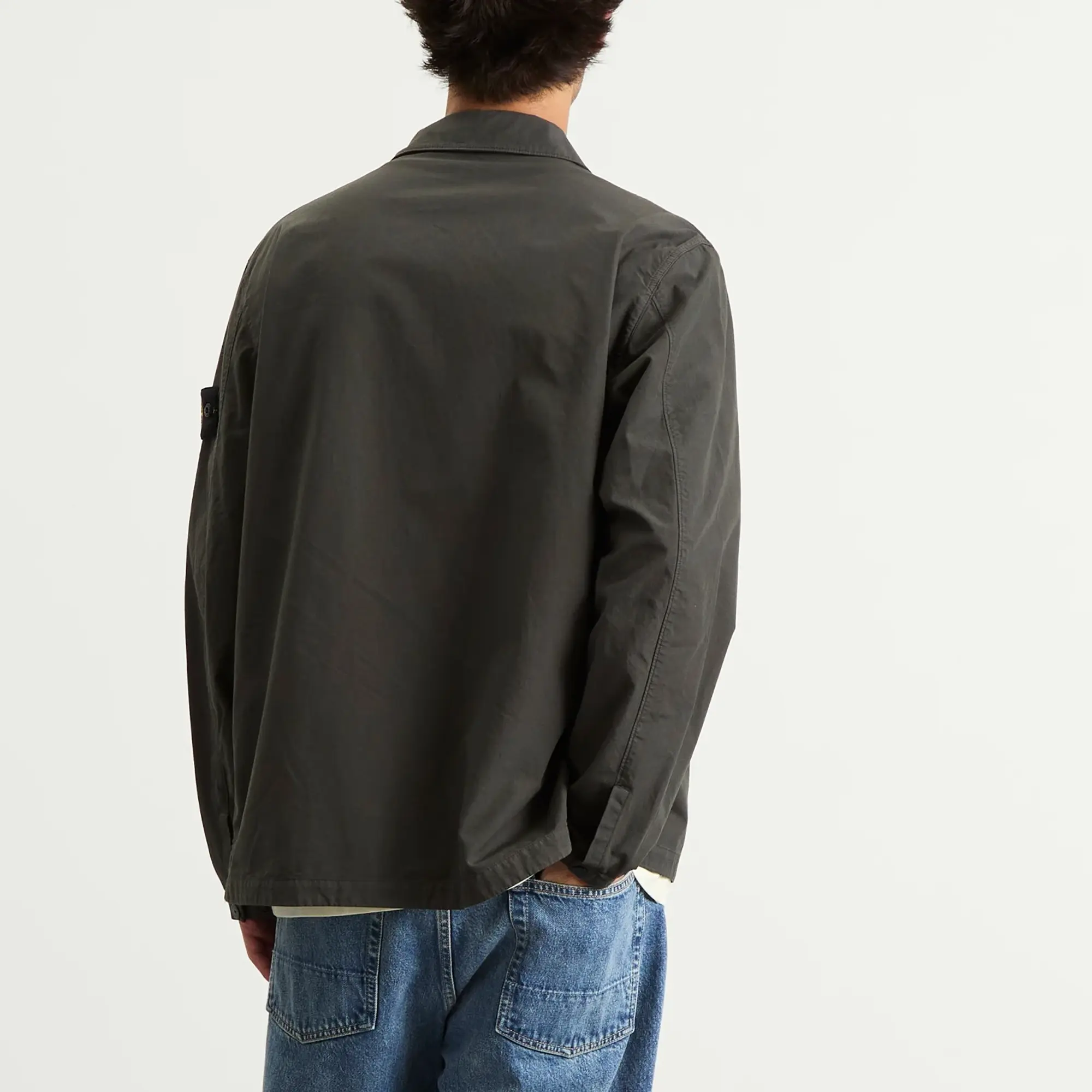 Stone Island Men's Canvas Weave Cotton Zip Shirt Jacket Lead Grey