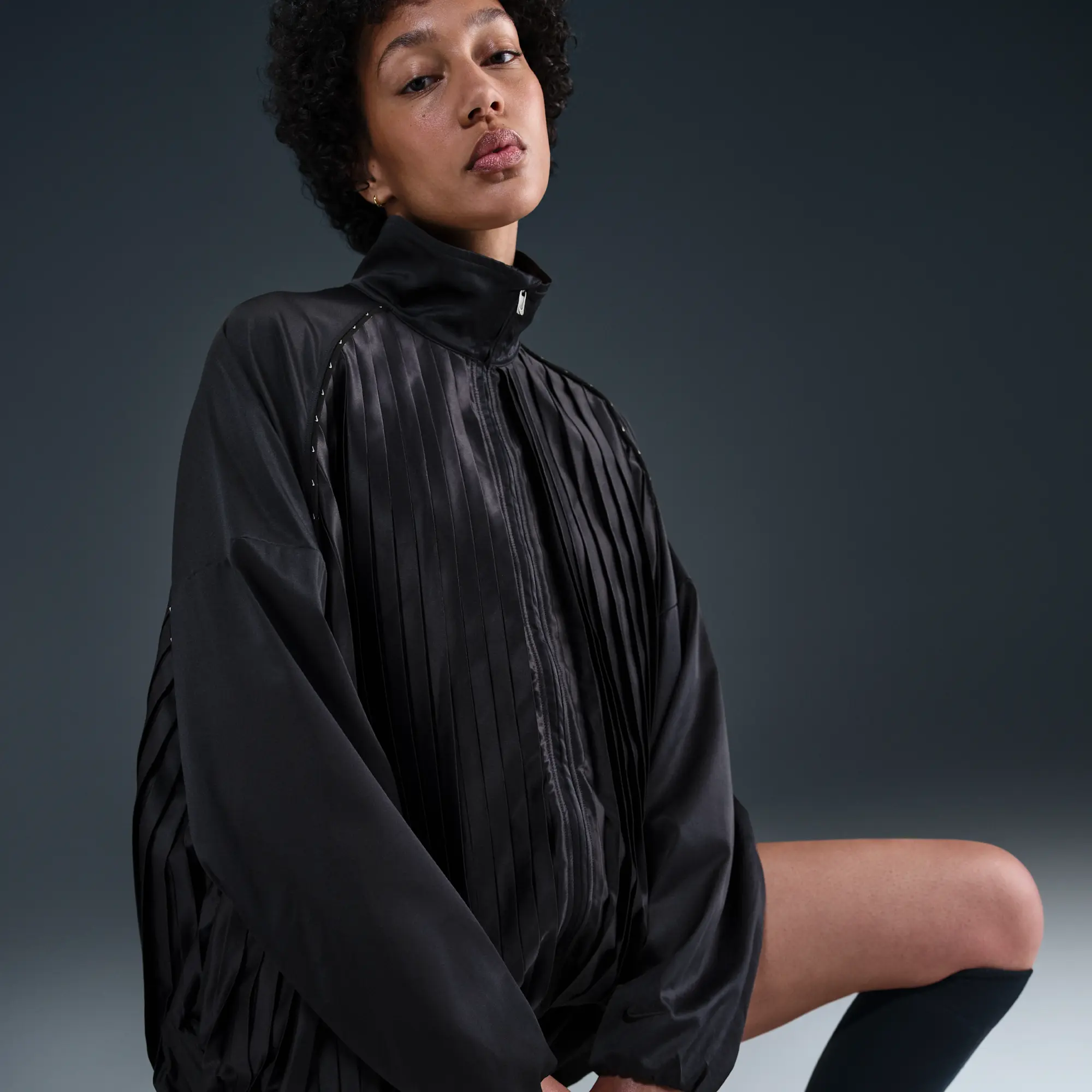 Nike Sportswear Collection Women's Pleated Tracksuit Jacket - Black - Polyester/Elastane