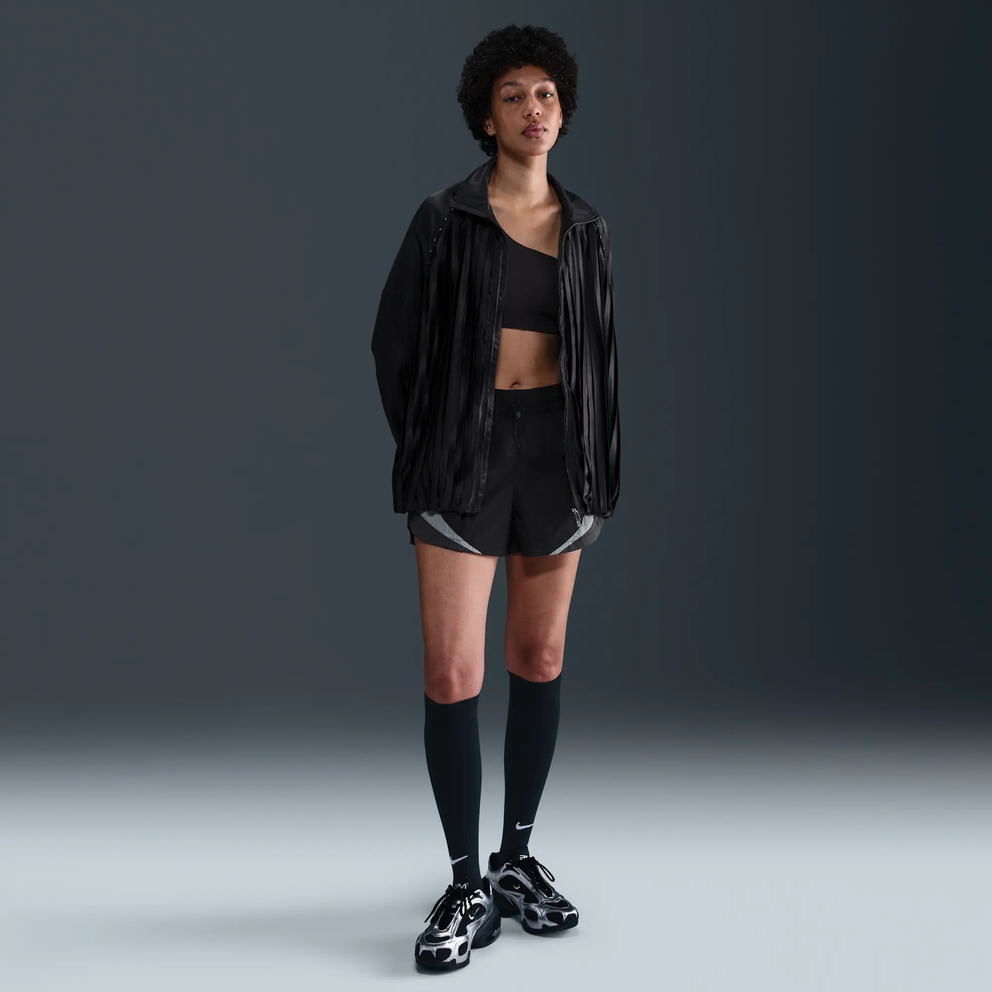 Nike Sportswear Collection Women's Pleated Tracksuit Jacket - Black - Polyester/Elastane