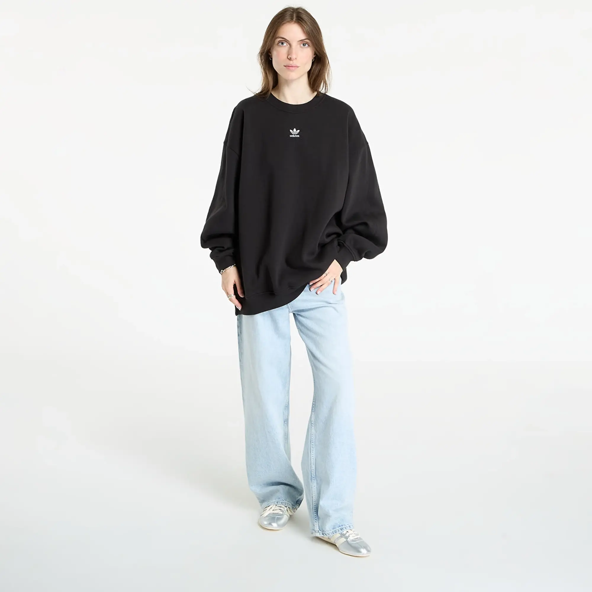 Sweatshirt Adidas Essentials Fleece Long Oversized Crew Sweatshirt Black L