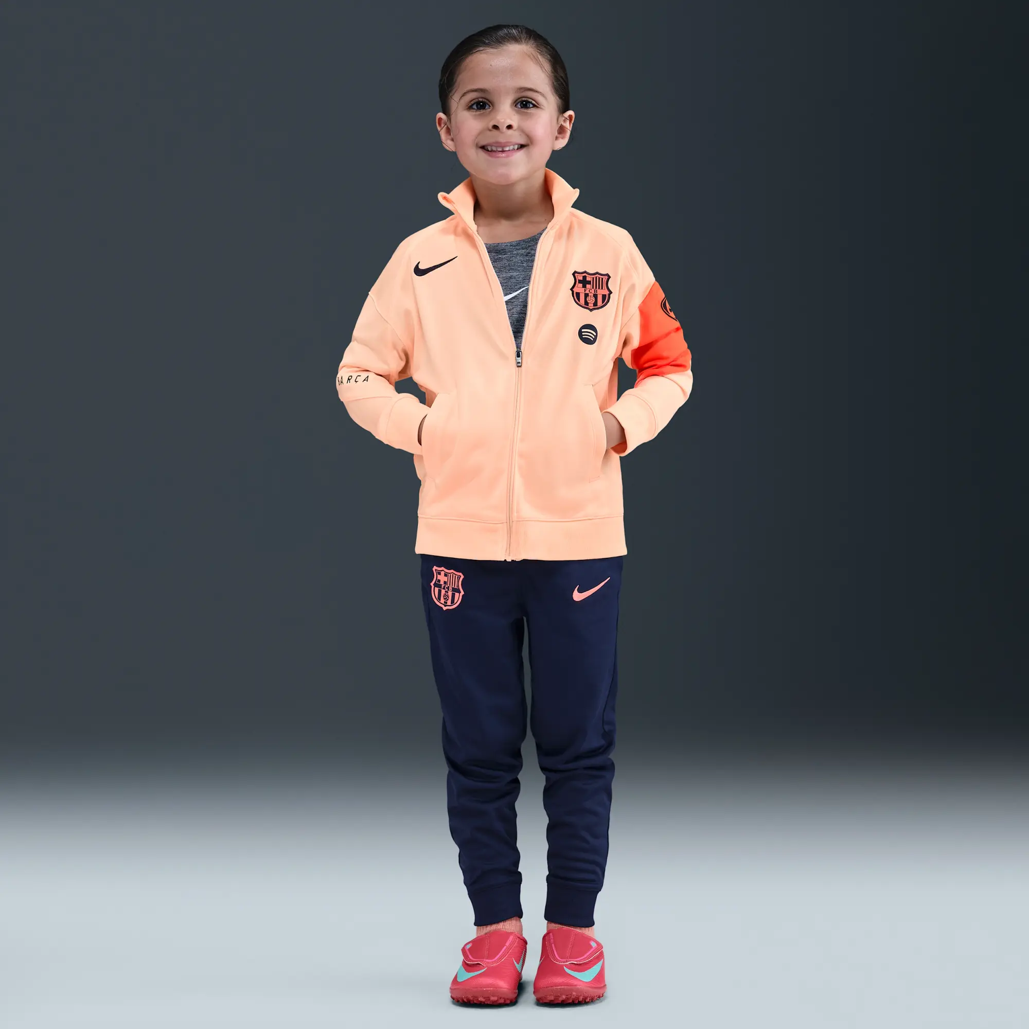 F.C. Barcelona Strike Third Younger Kids' Nike Dri-FIT Total 90 Football Knit Tracksuit - Orange - Polyester