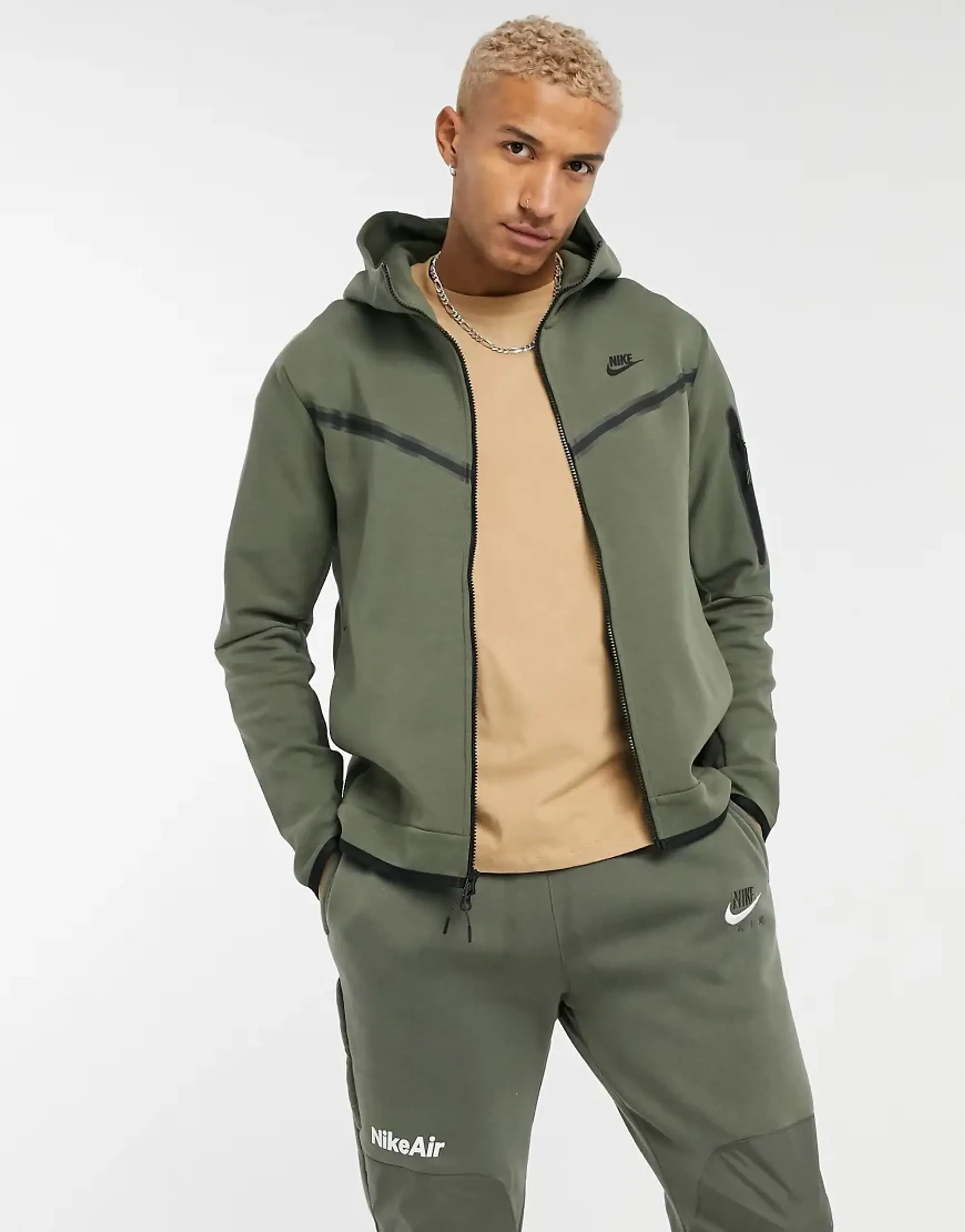Nike Tech Fleece Full-Zip Hoodie In Khaki-Green