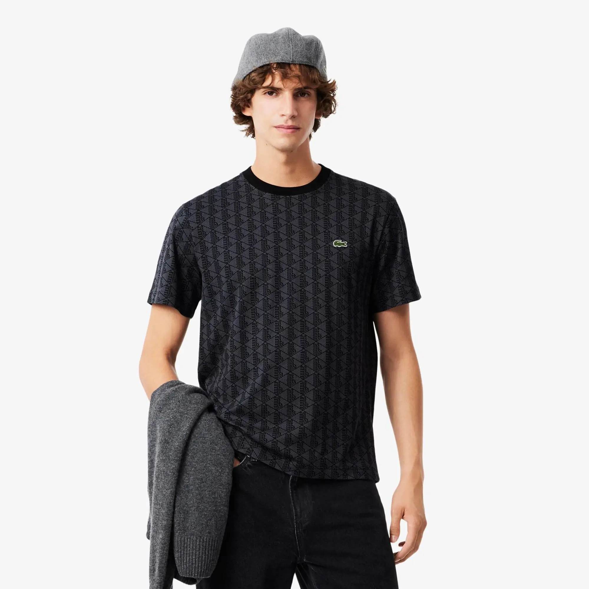 Lacoste Monogram Jersey T-shirt - Dark Grey / Black