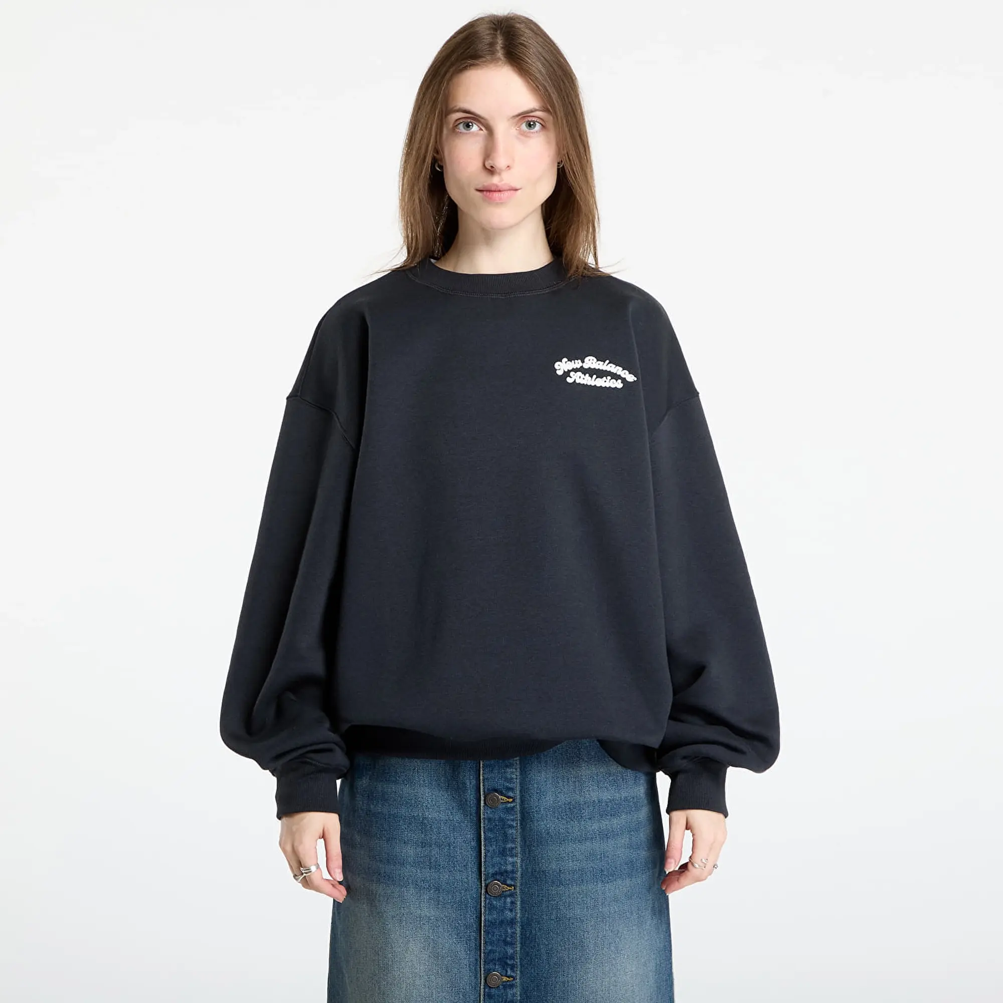 Sweatshirt New Balance Linear Heritage Fleece Crew Black L
