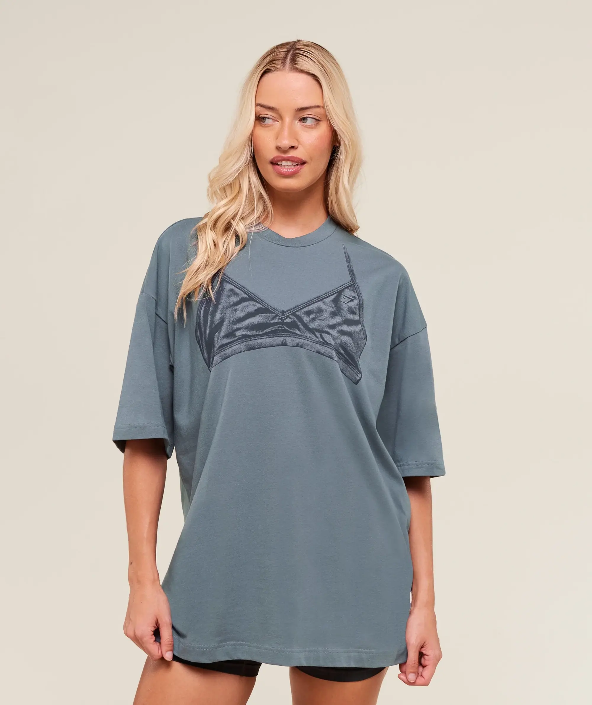  Minimal Bra Graphic Oversized T-Shirt - Iron Blue