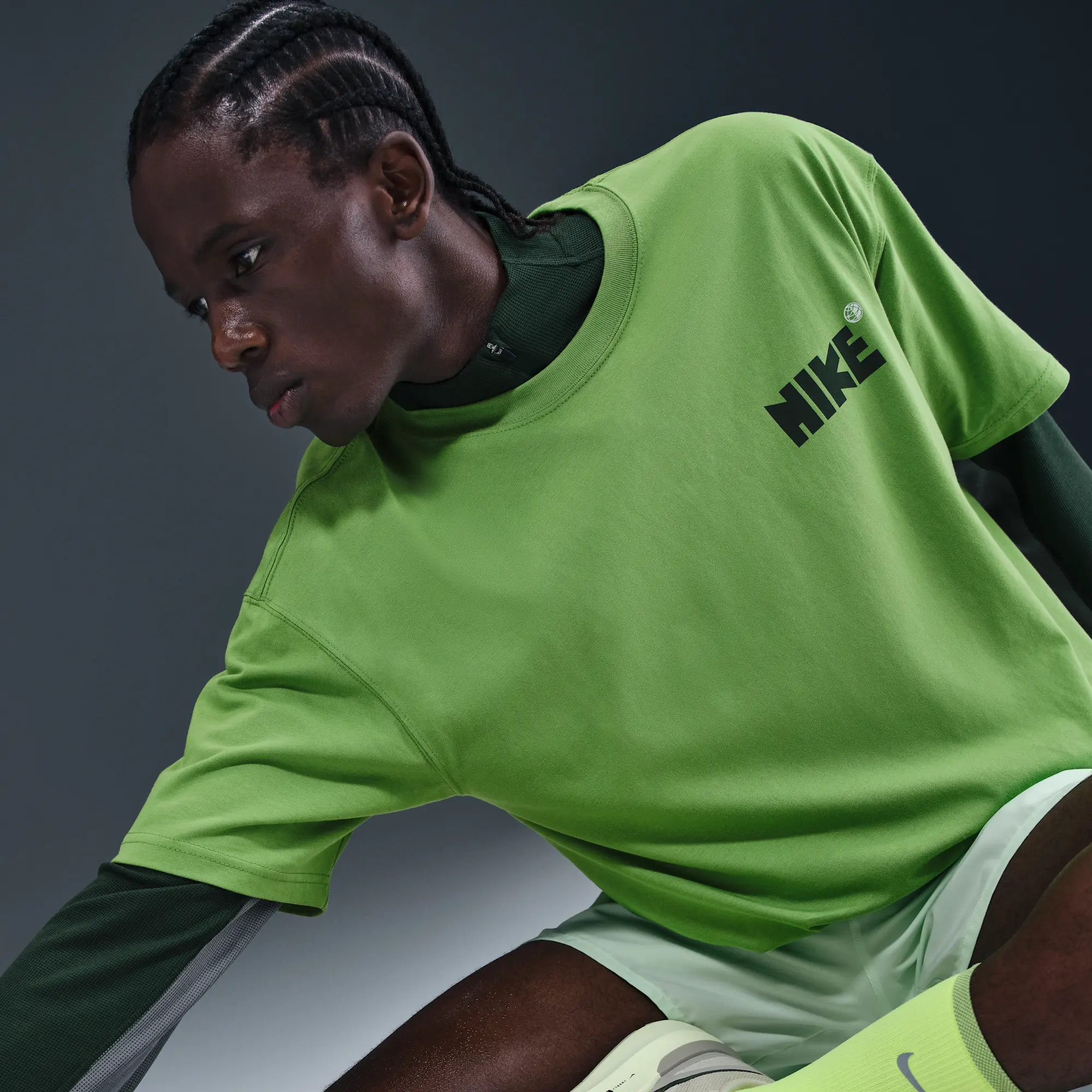 Nike Men's Running T-Shirt - Green - Cotton
