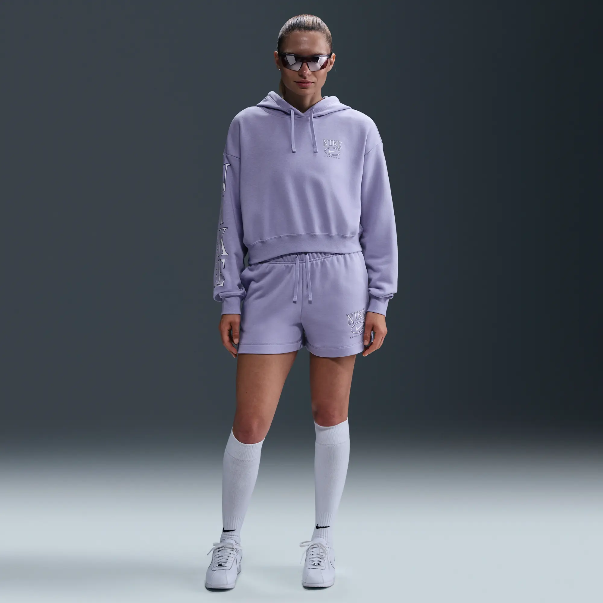Nike Sportswear Club Fleece Women's Oversized Cropped Graphic Hoodie - Purple - Cotton/Polyester