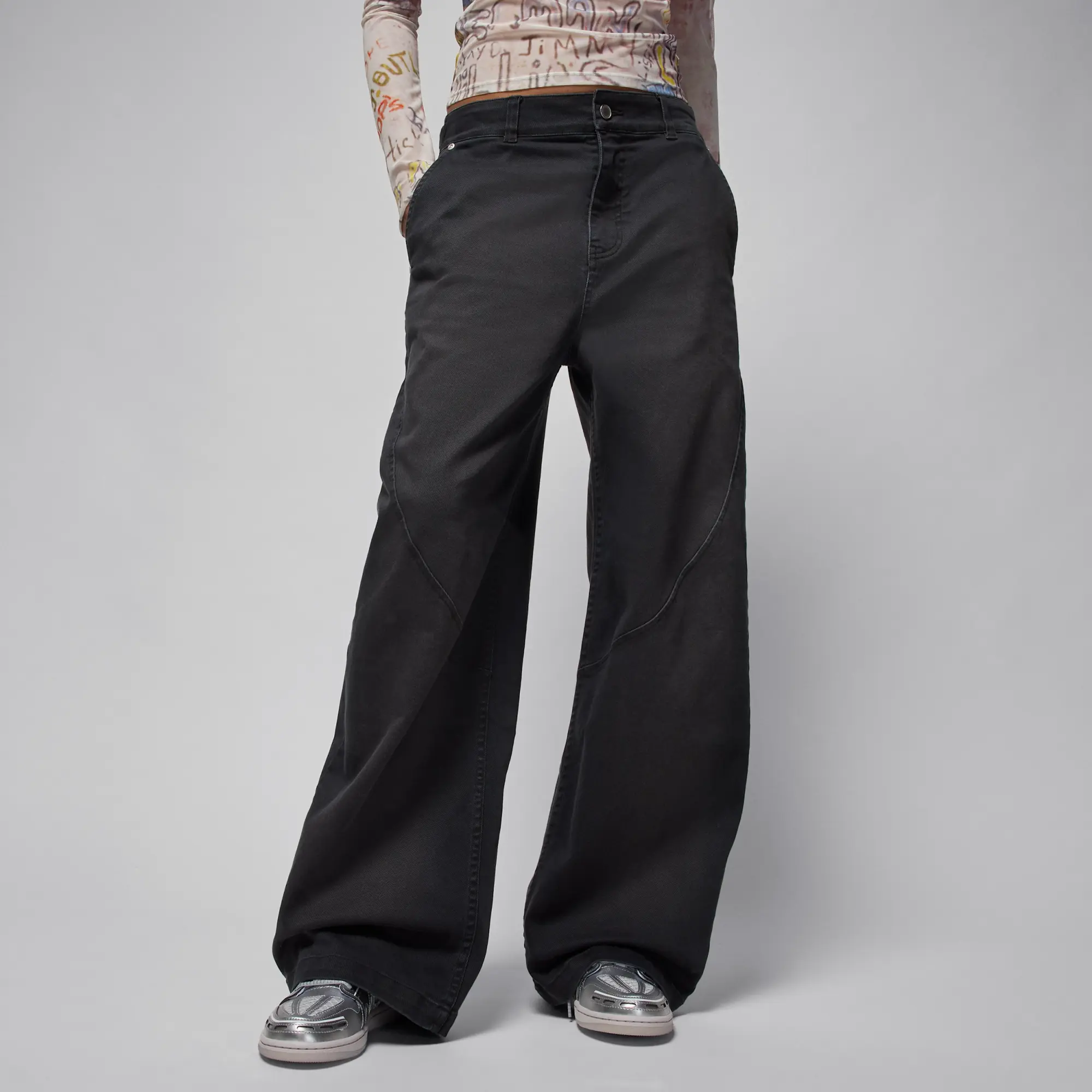 Nike Jordan Flight Women's '91 Wide-Leg Baggy Trousers - Black - Cotton/Elastane