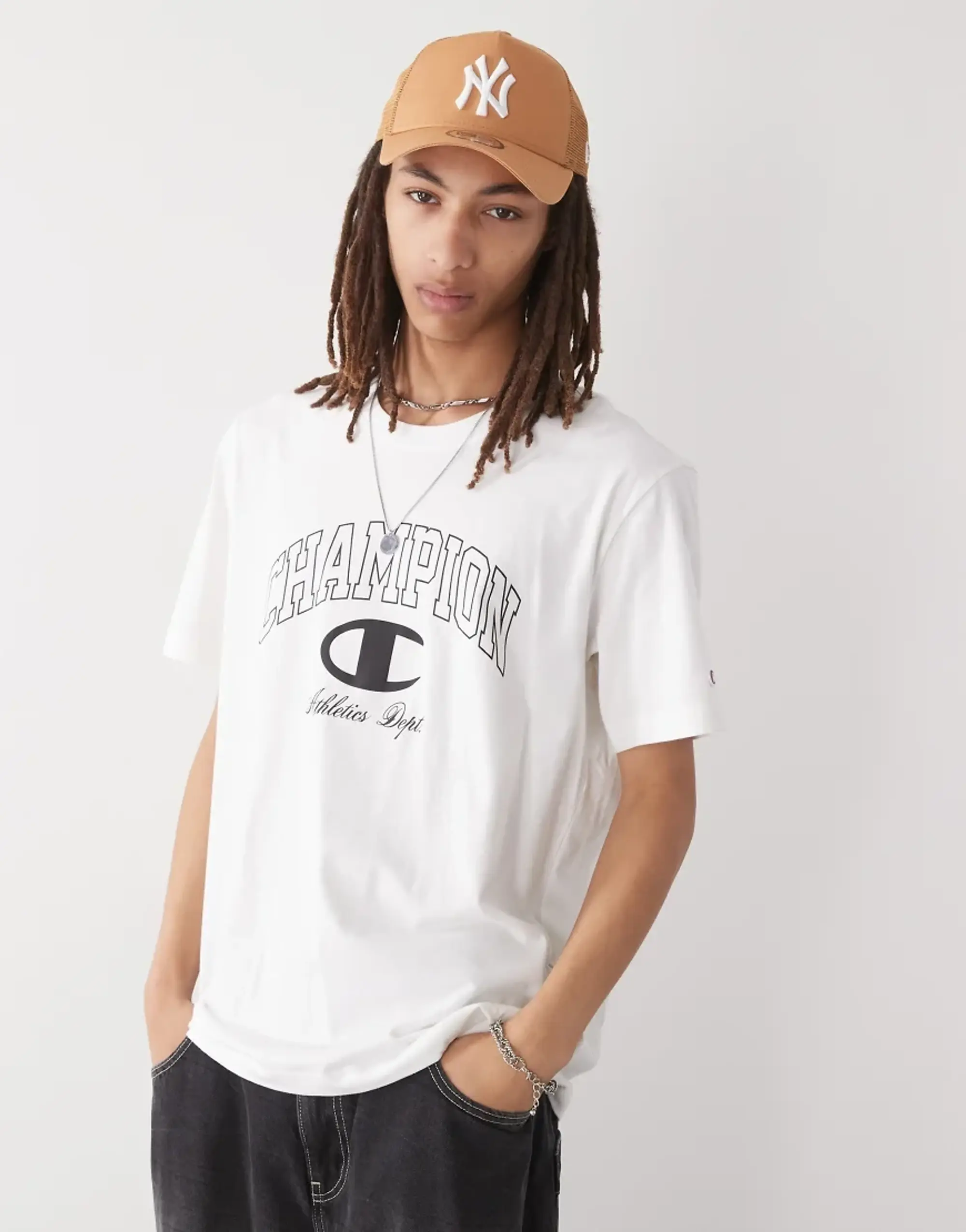 Champion Crewneck Varsity Logo T-Shirt In White